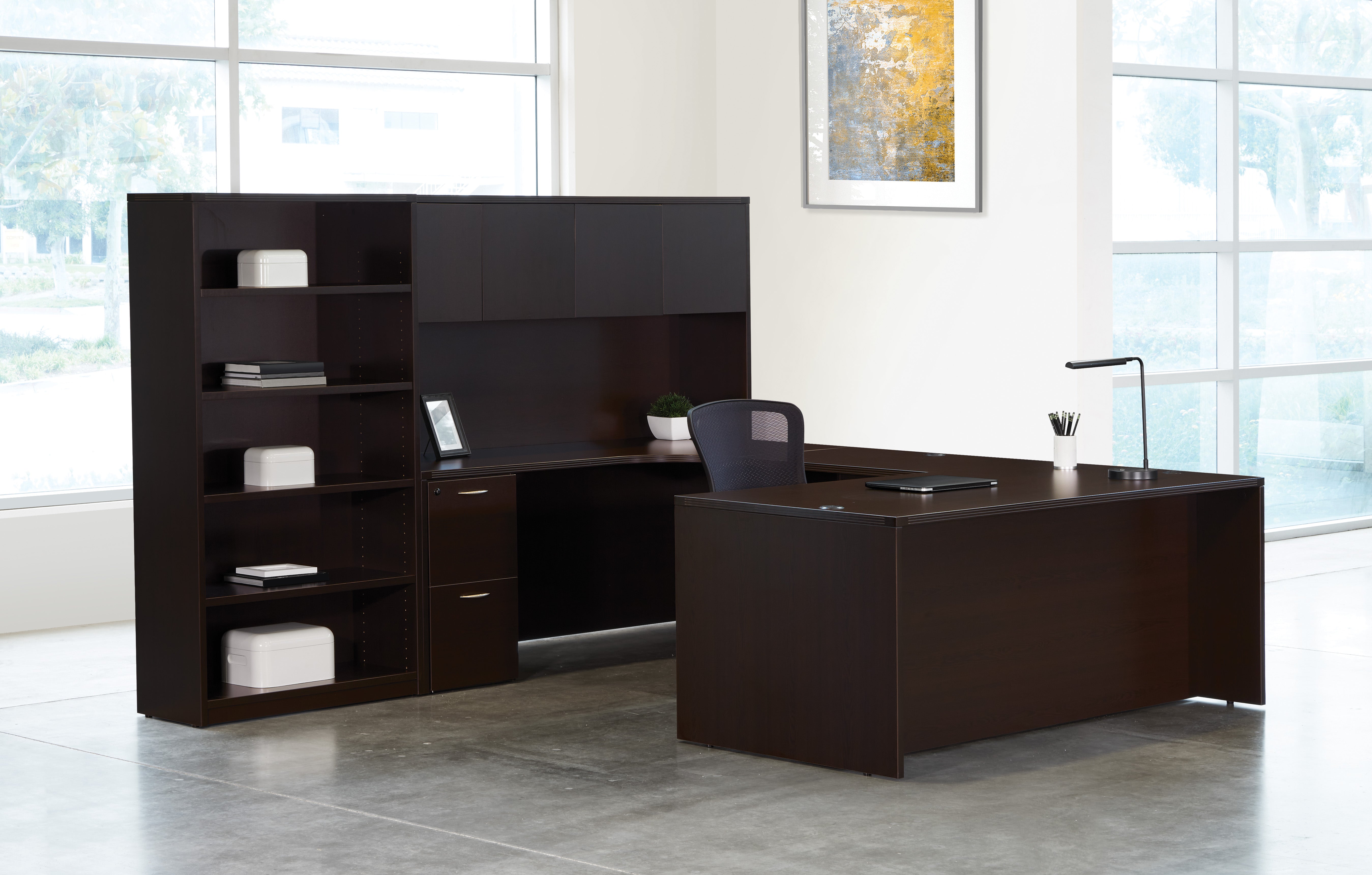Napa Left U with Bookcase 107X107 - Espresso