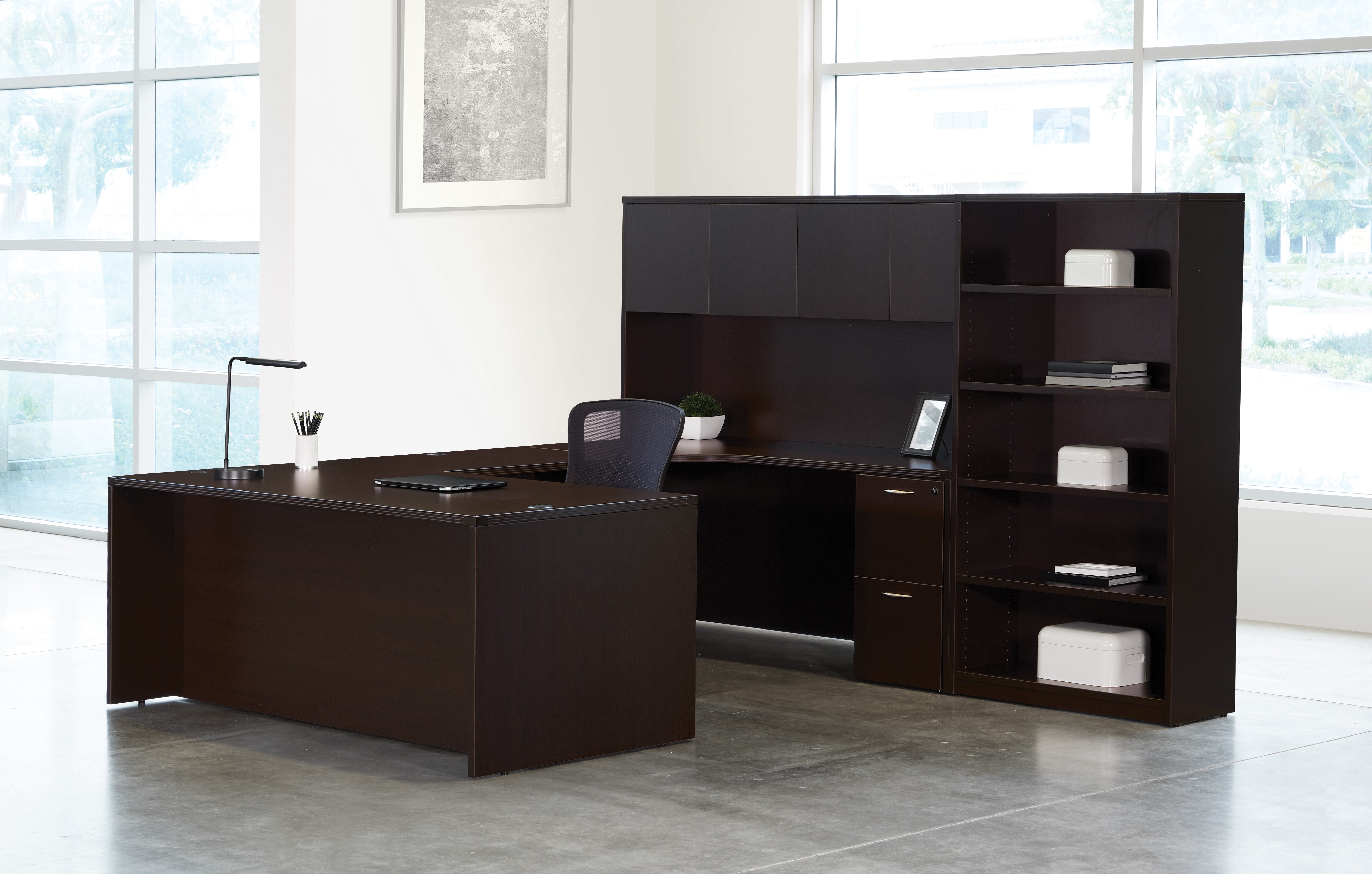 Napa Right U with Bookcase 107X107 - Espresso