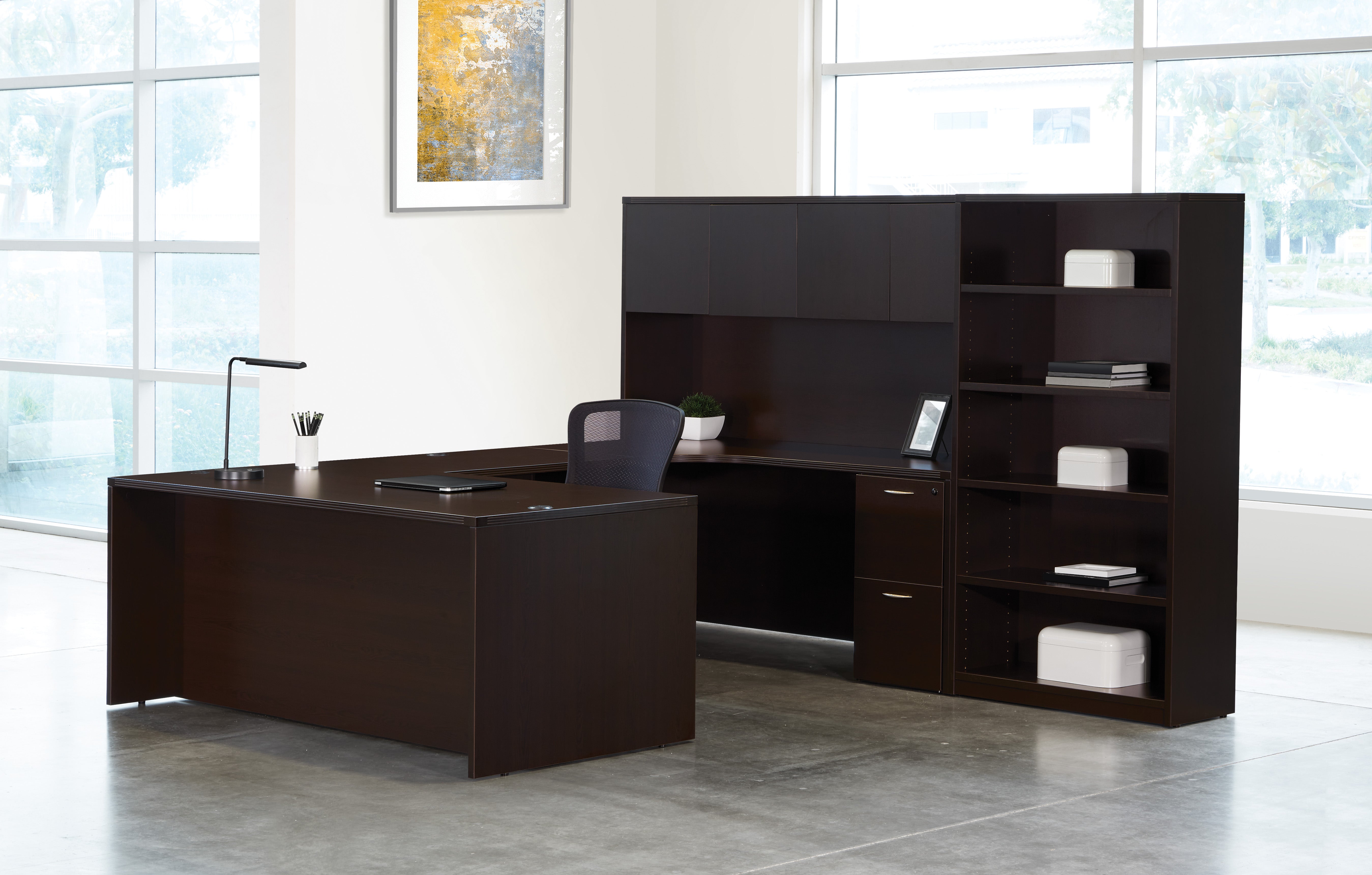 Napa Right U with Bookcase 107X107 - Espresso