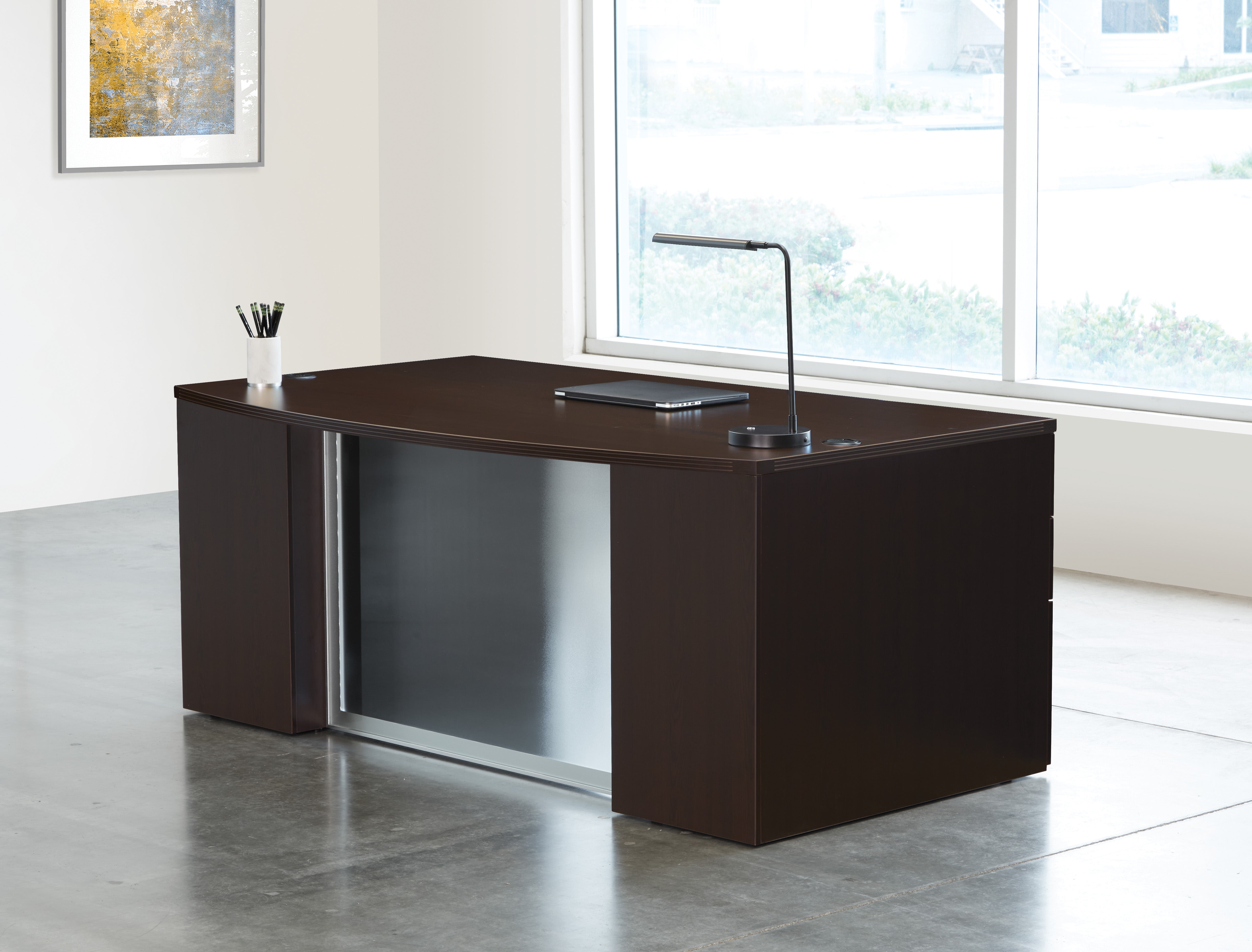 Napa Bow Top Desk with Modesty Panel 71" x 40" - Espresso