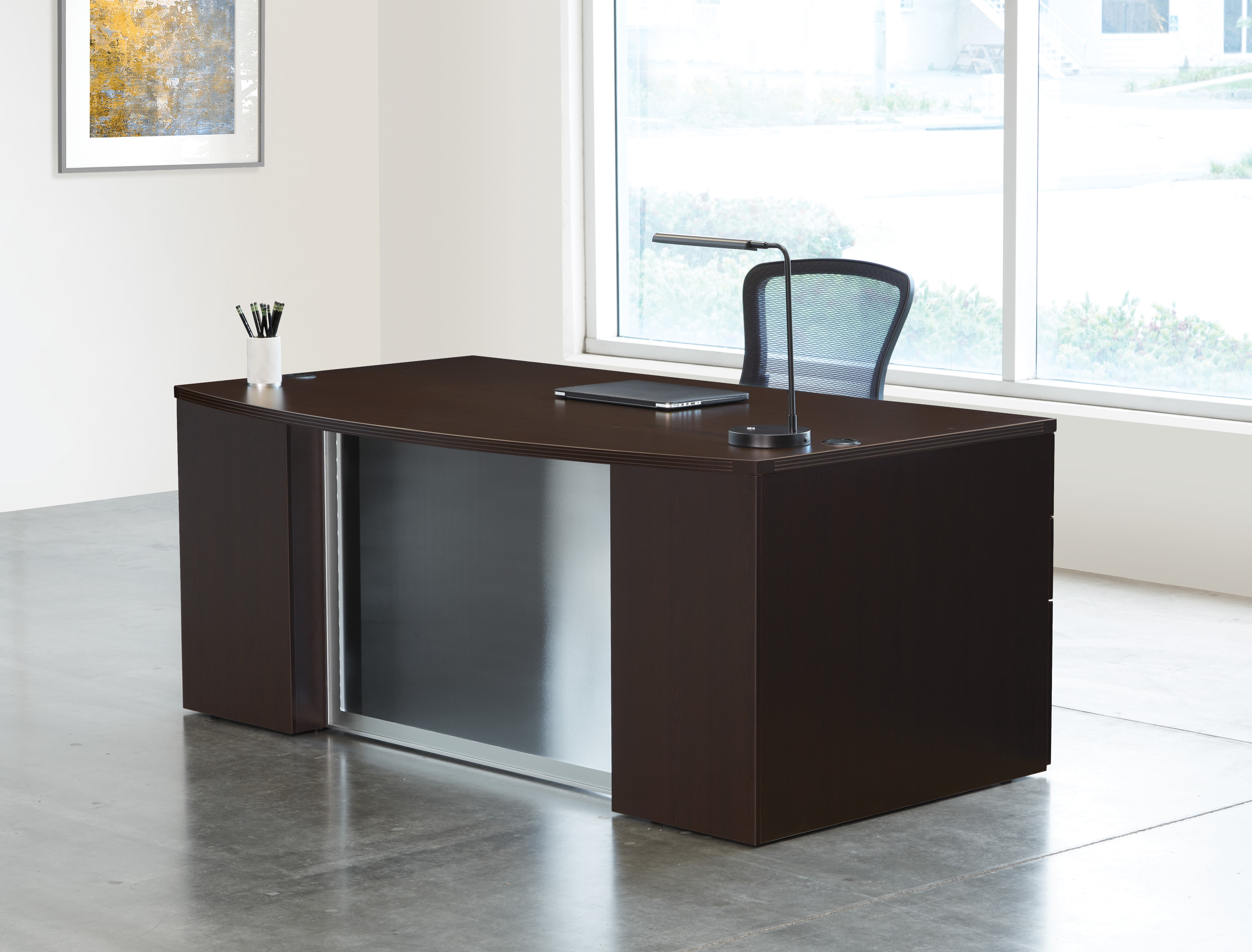 Napa Bow Top Desk with Modesty Panel 71" x 40" - Espresso