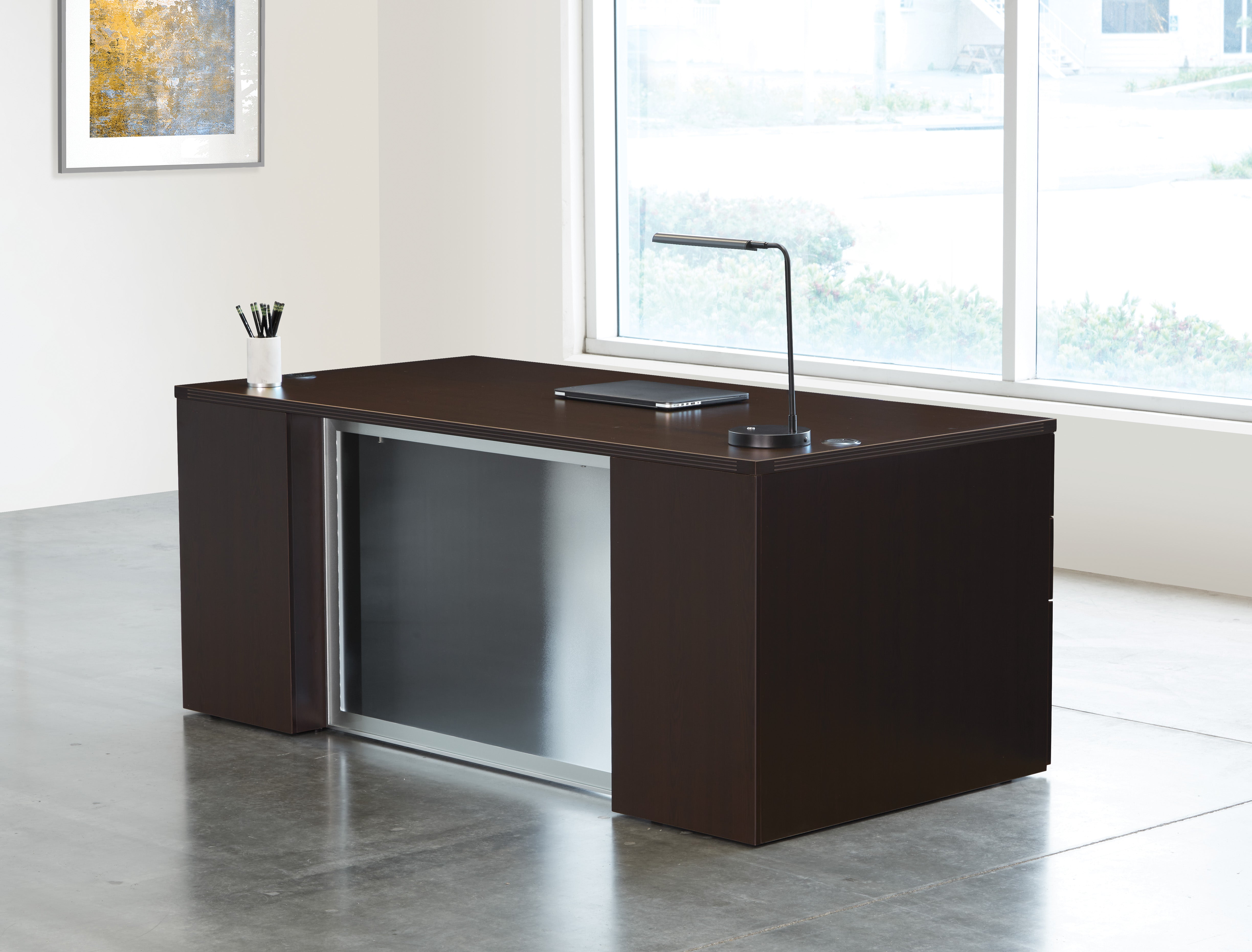Napa Double Pedestal Desk with Glass 71" x 36" - Espresso