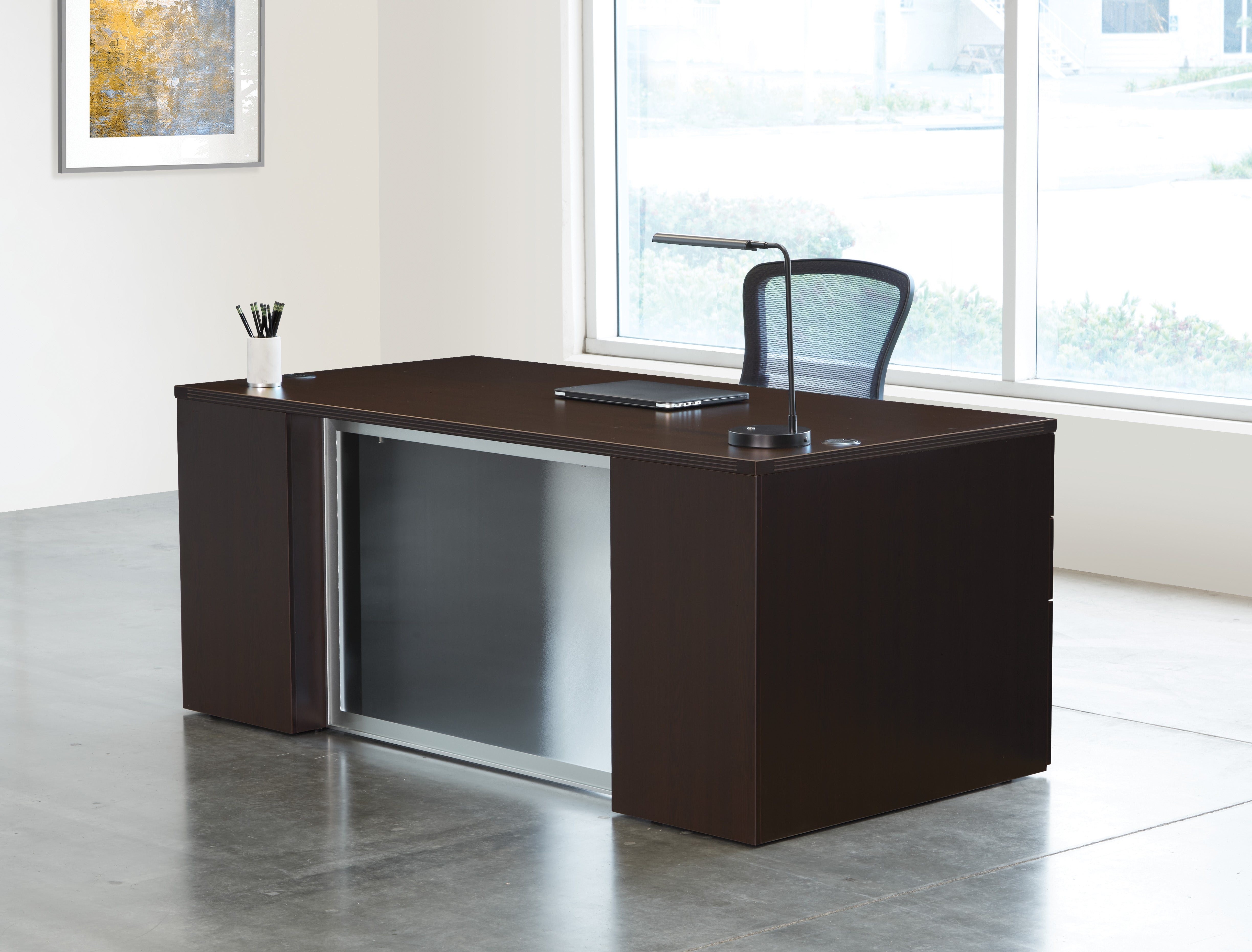 Napa Double Pedestal Desk with Glass 71" x 36" - Espresso