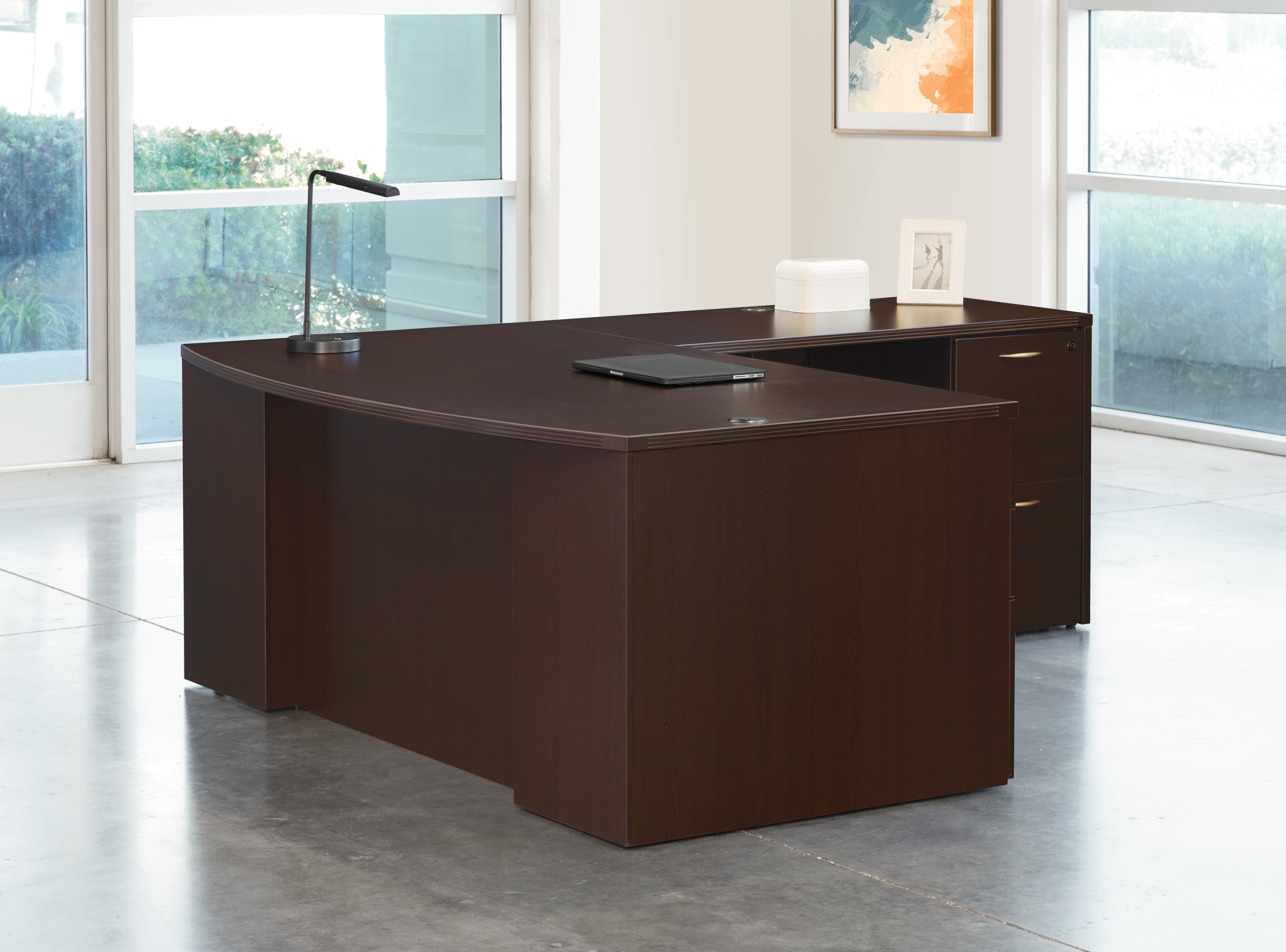Napa L-Shape w/ Bow Top Desk 71" x 88" - Espresso
