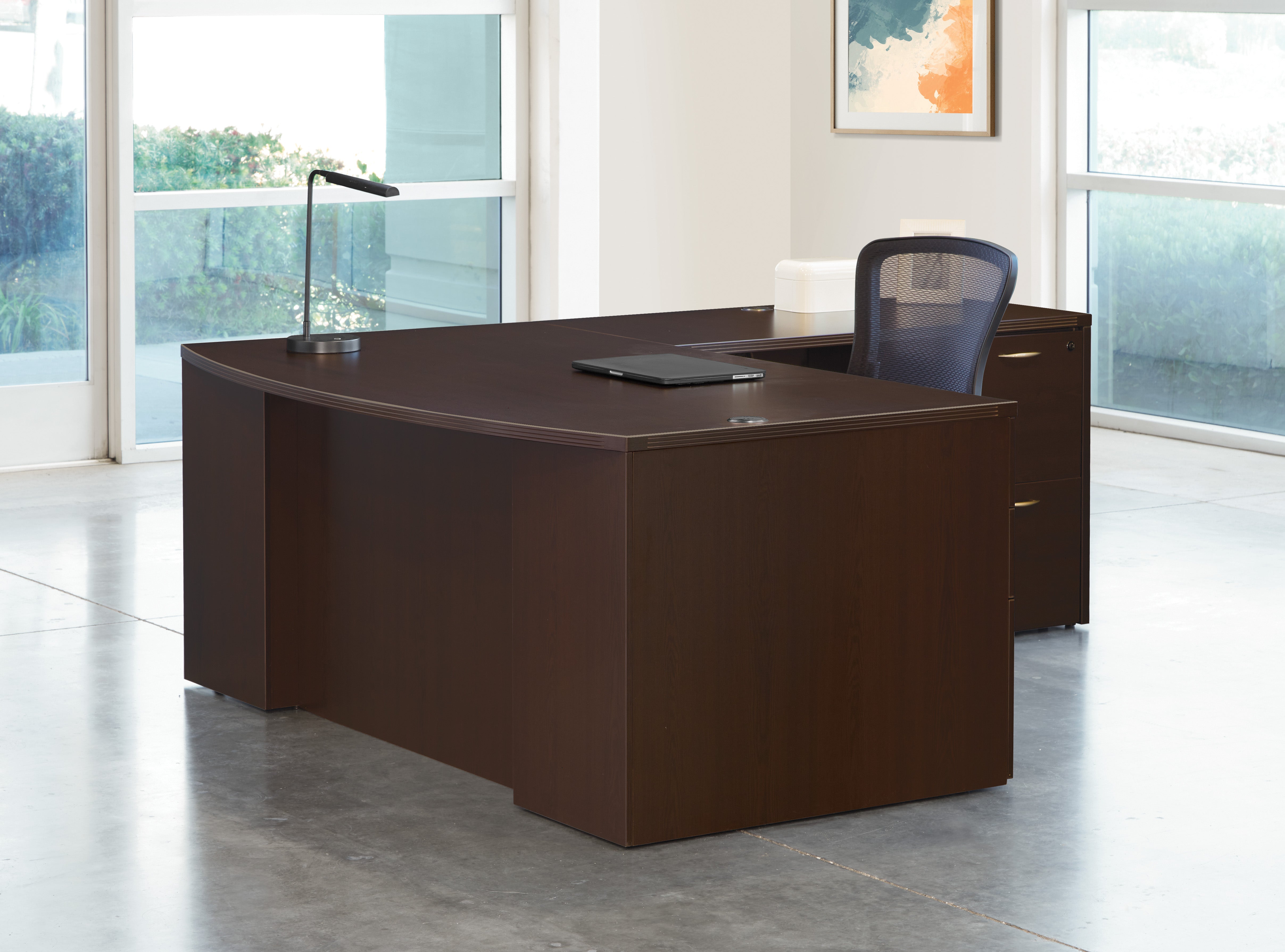 Napa L-Shape w/ Bow Top Desk 71" x 88" - Espresso