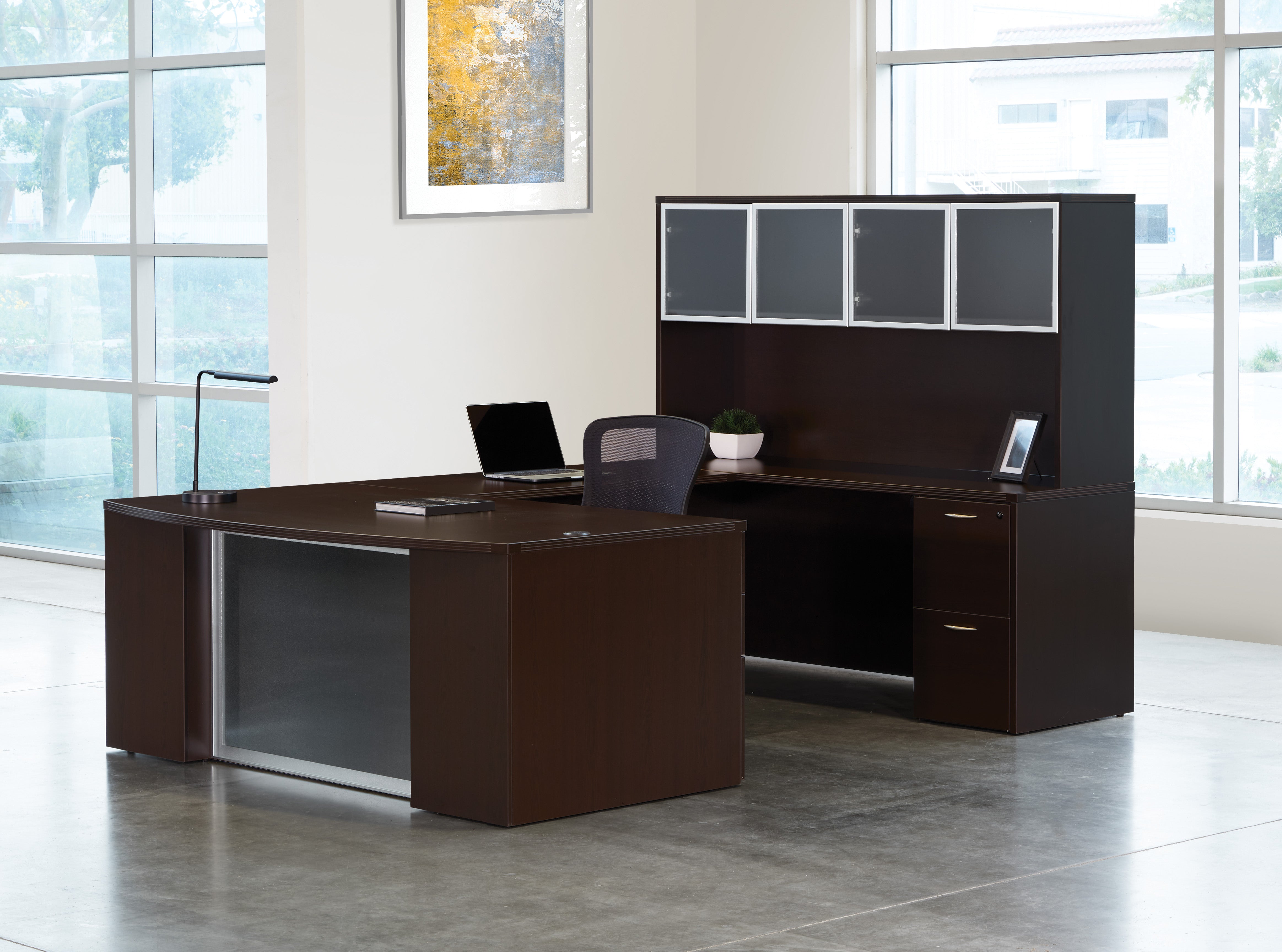Napa U-Shape with Hutch with Modesty Panel 71" x 112" - Espresso
