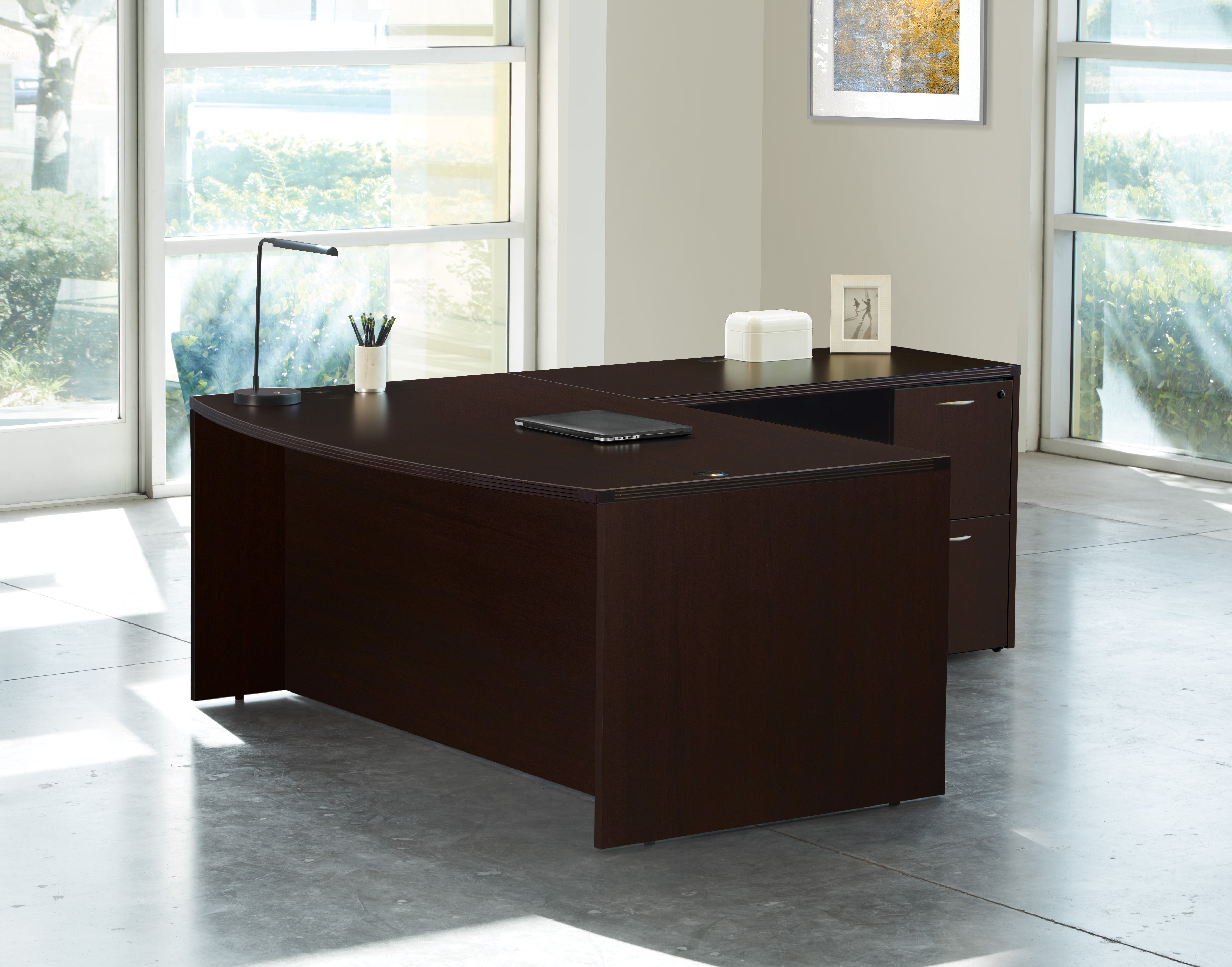 Napa L Shape W/Bow Top Desk 71"X89" - Espresso