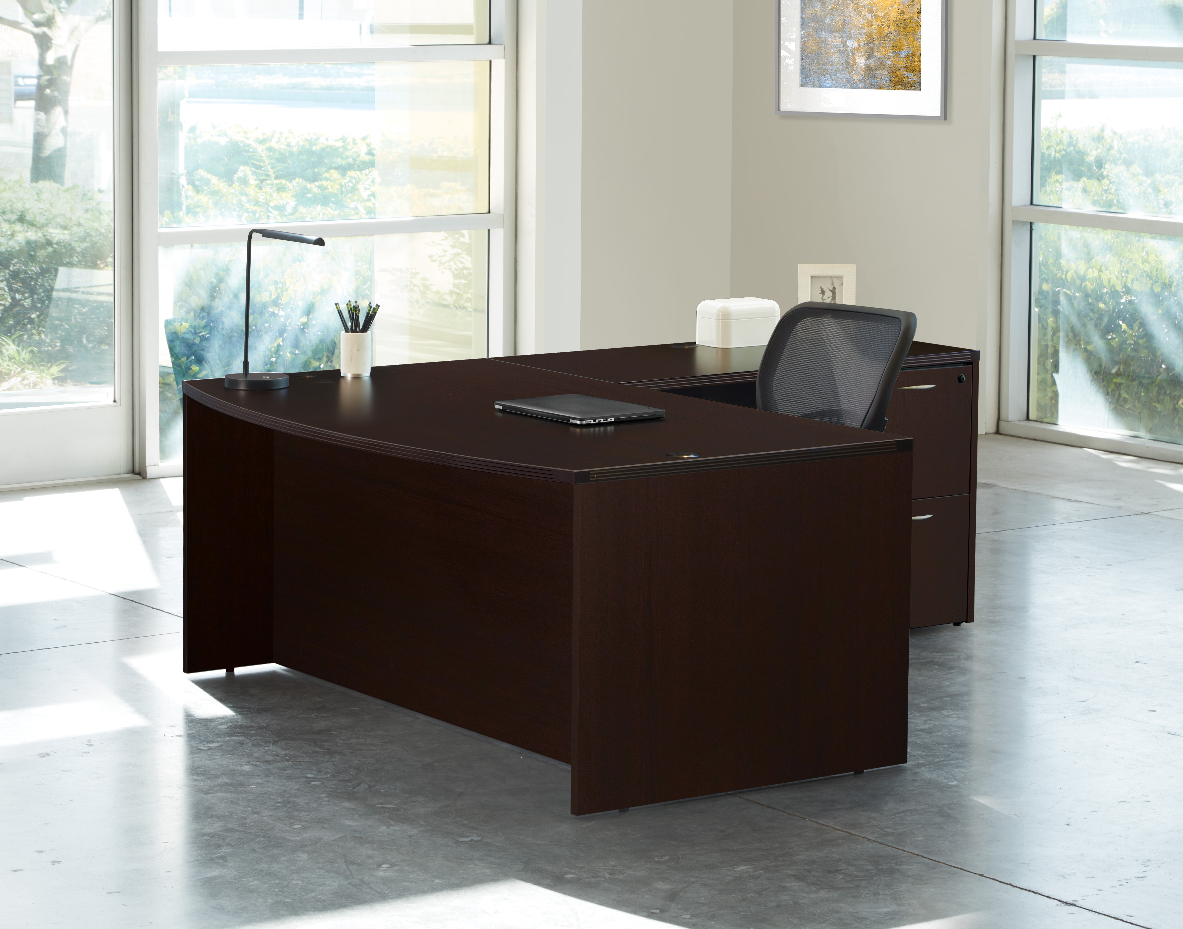 Napa L Shape W/Bow Top Desk 71"X89" - Espresso