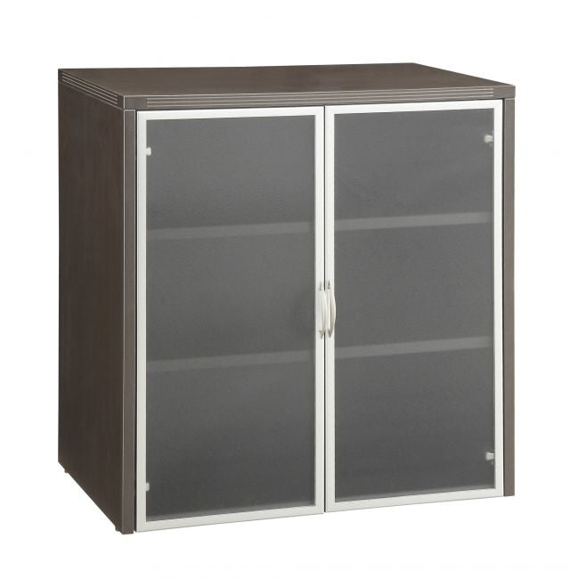 Napa 37"H Storage Cabinet, Glass/Aluminum Doors - Mahogany
