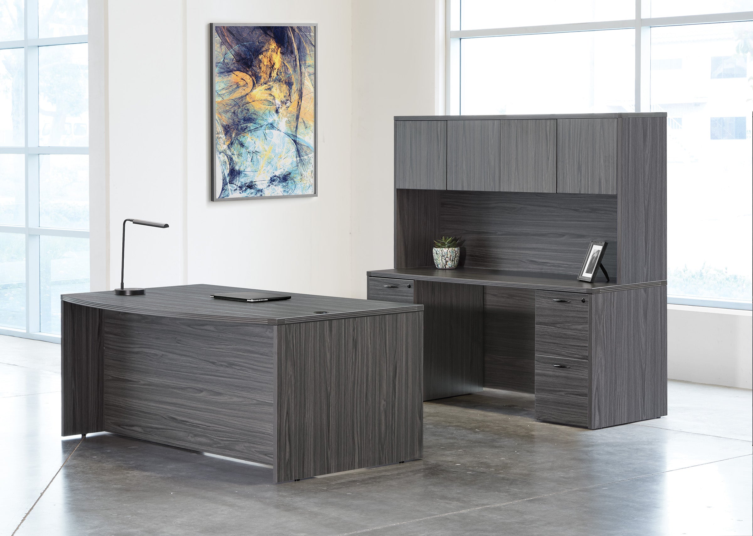 Napa U Shape with Hutch 71" X 113"  - Slate Grey
