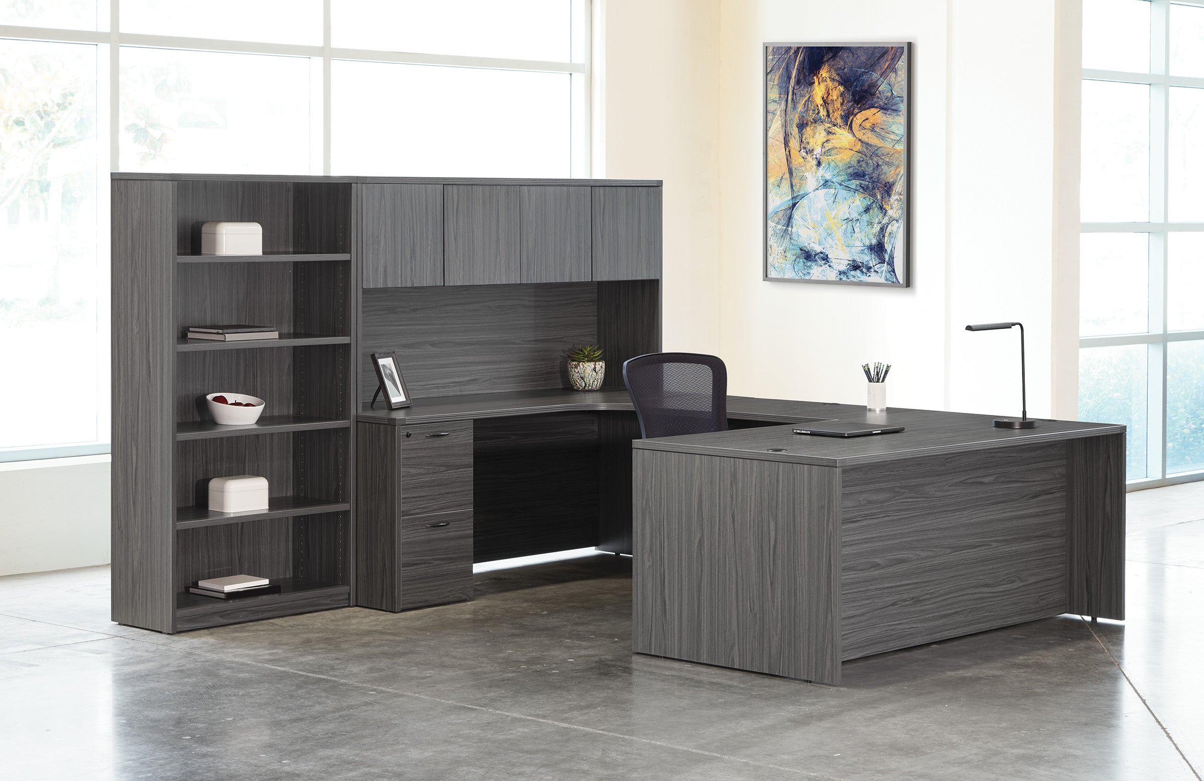 Napa Left U with Bookcase 107X107 - Slate Grey