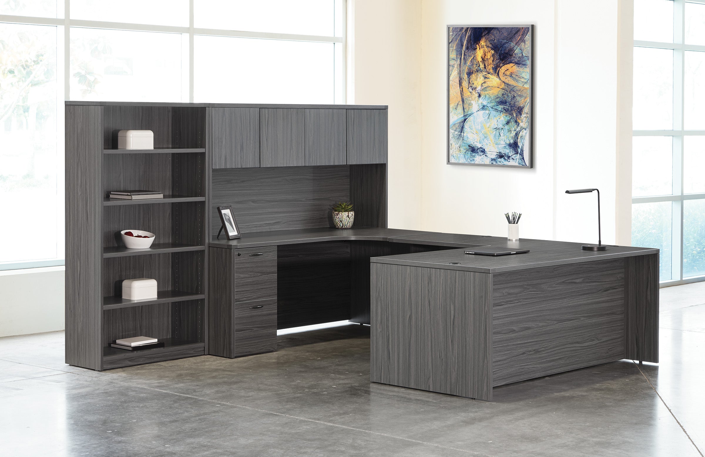 Napa Left U with Bookcase 107X107 - Slate Grey