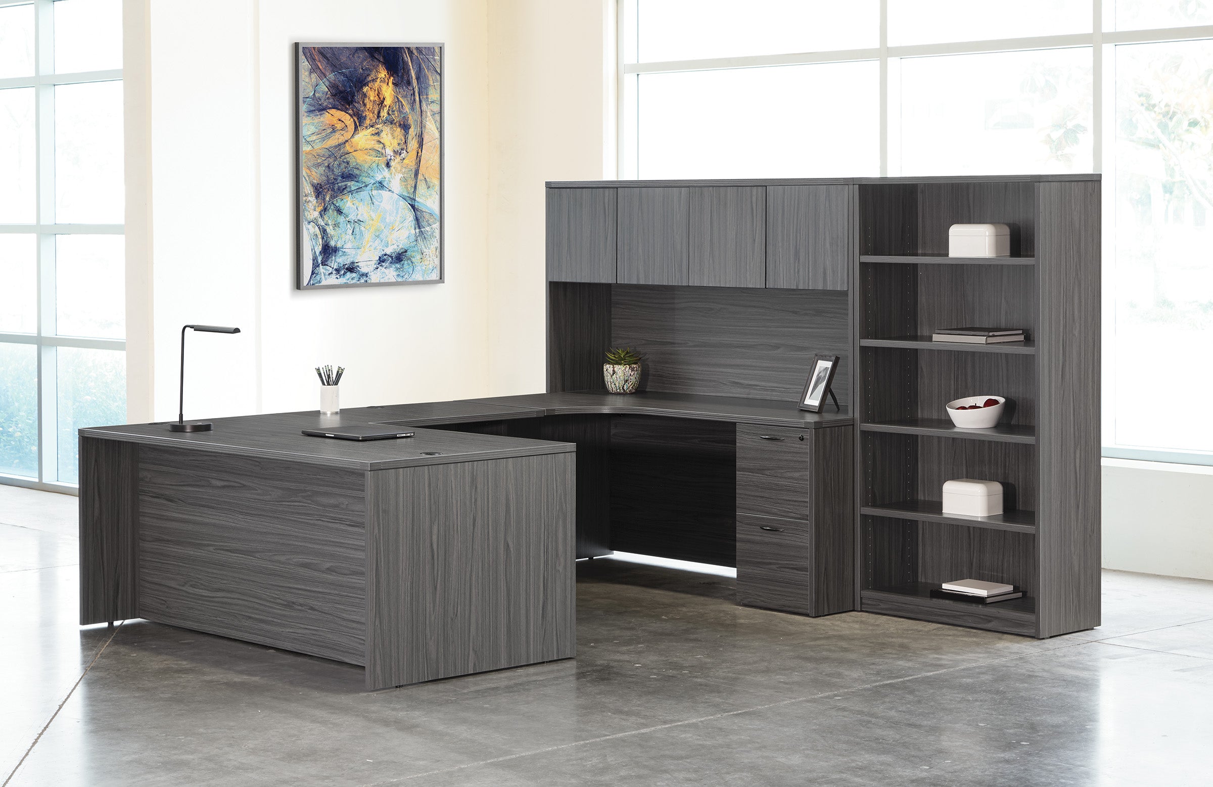 Napa Right U with Bookcase 107X107 - Slate Grey