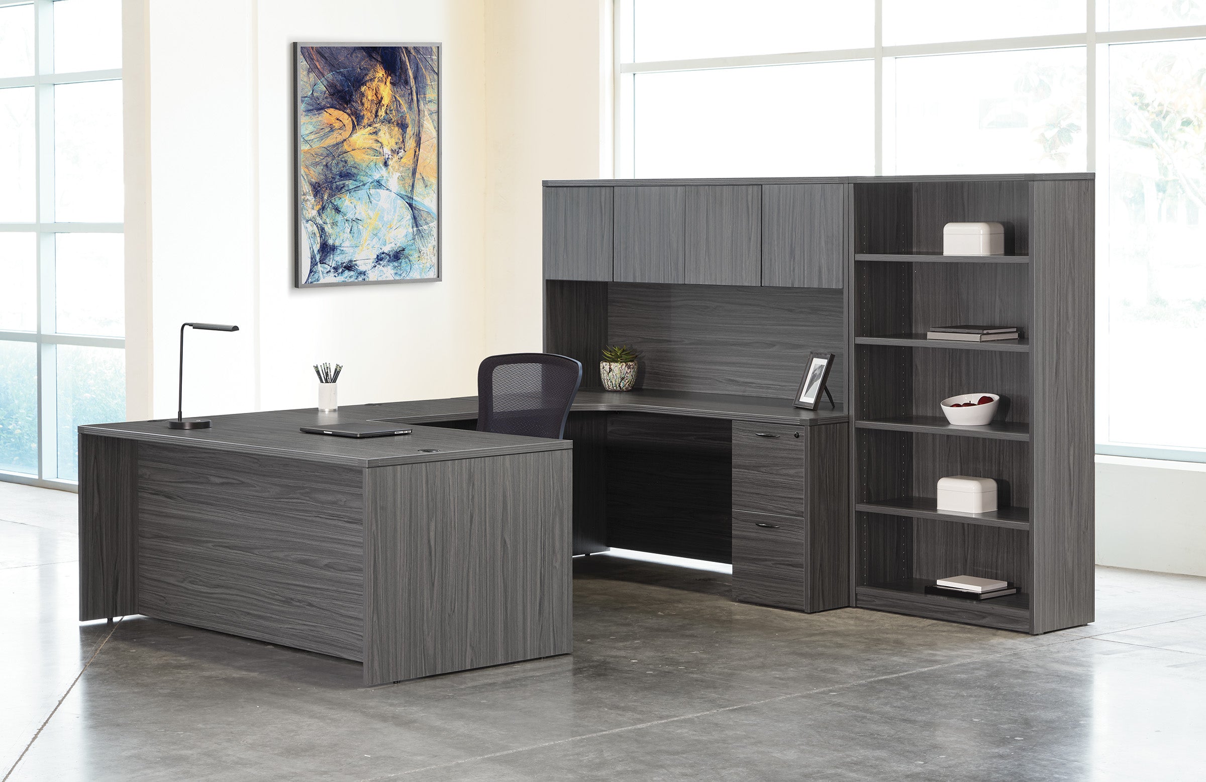 Napa Right U with Bookcase 107X107 - Slate Grey