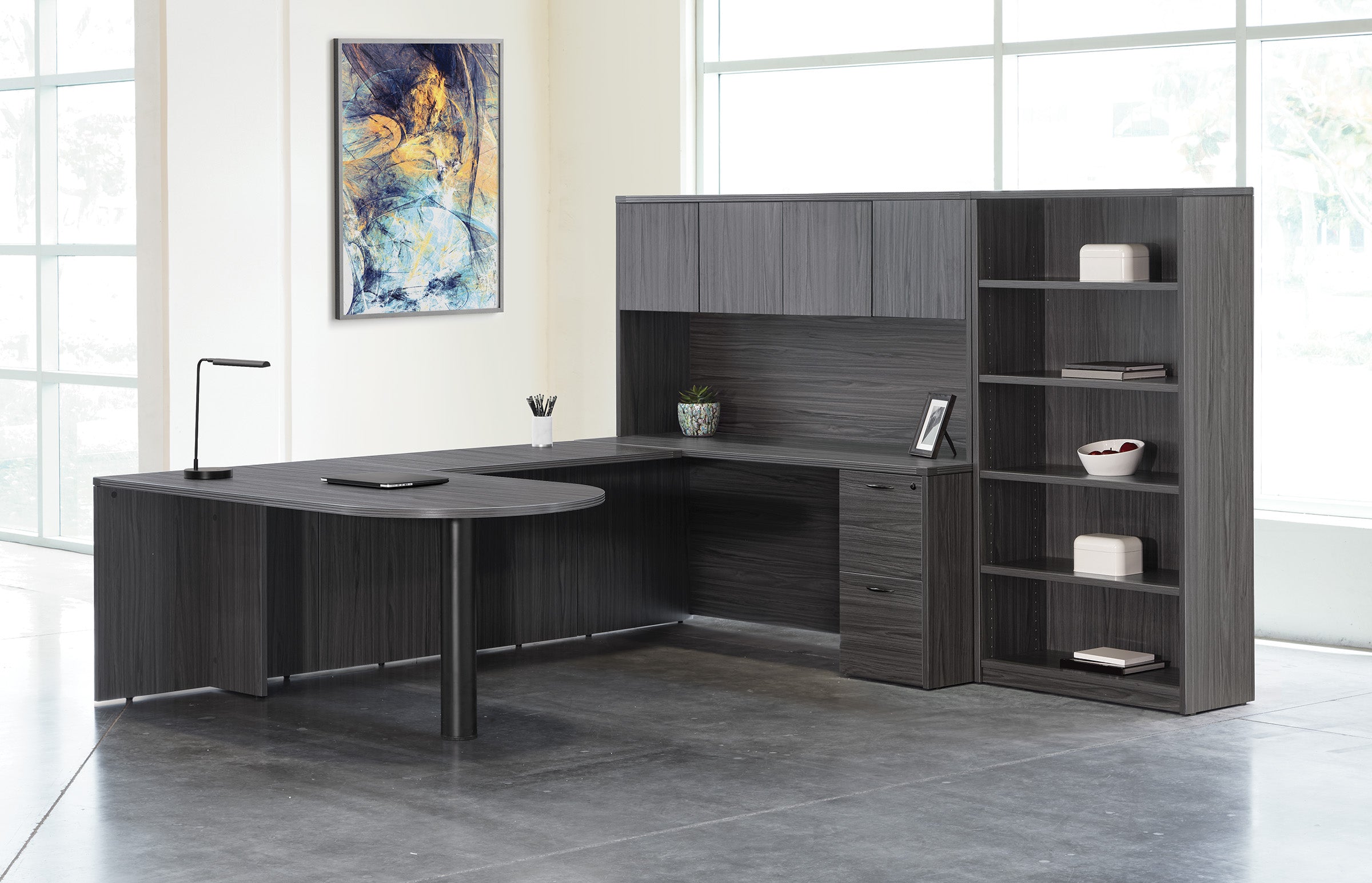 Napa U W/Bullet + Bookcase 107X108 - Slate Grey
