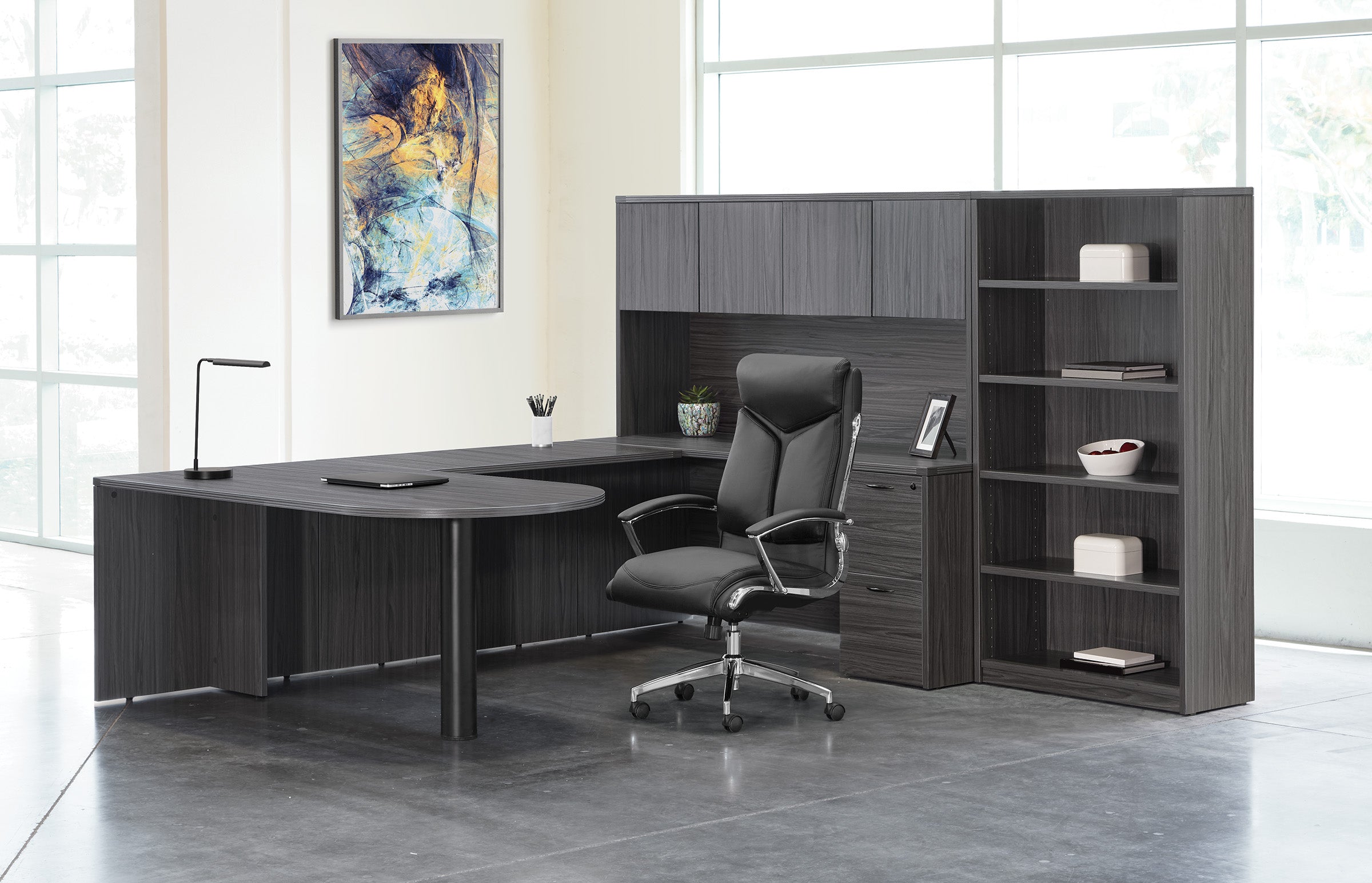 Napa U W/Bullet + Bookcase 107X108 - Slate Grey