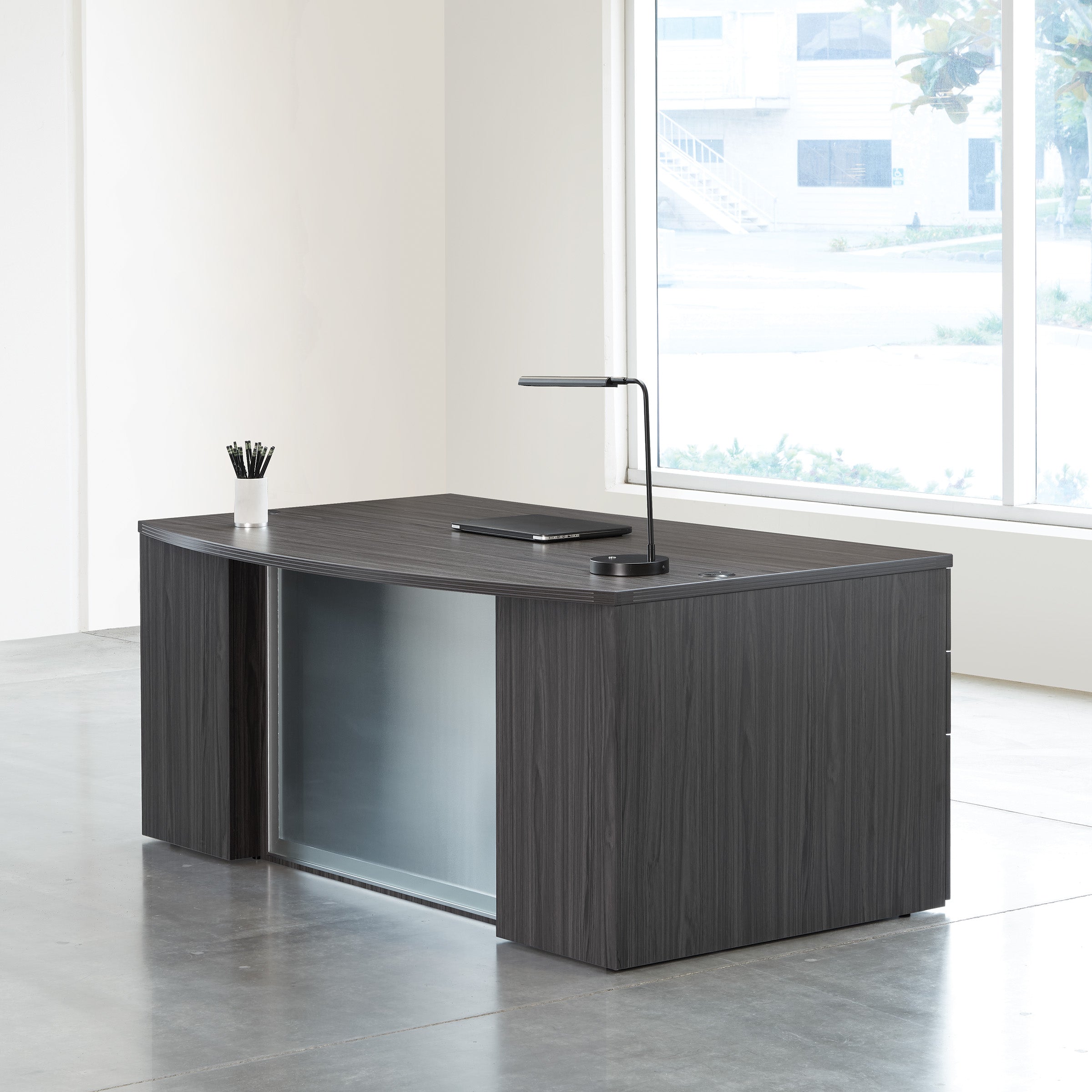 Napa Bow Top Desk with Modesty Panel 71" x 40" - Slate Grey