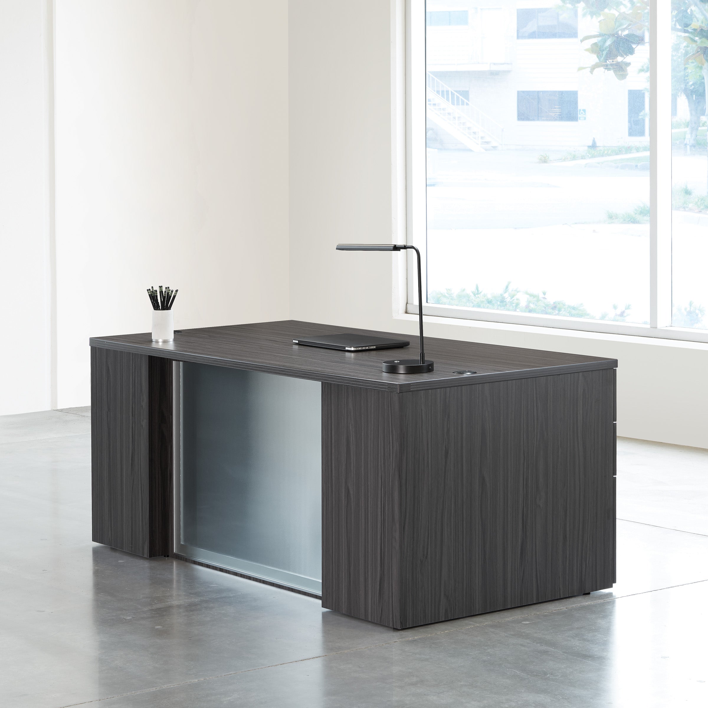 Napa Double Pedestal Desk with Glass 71" x 36" - Slate Grey