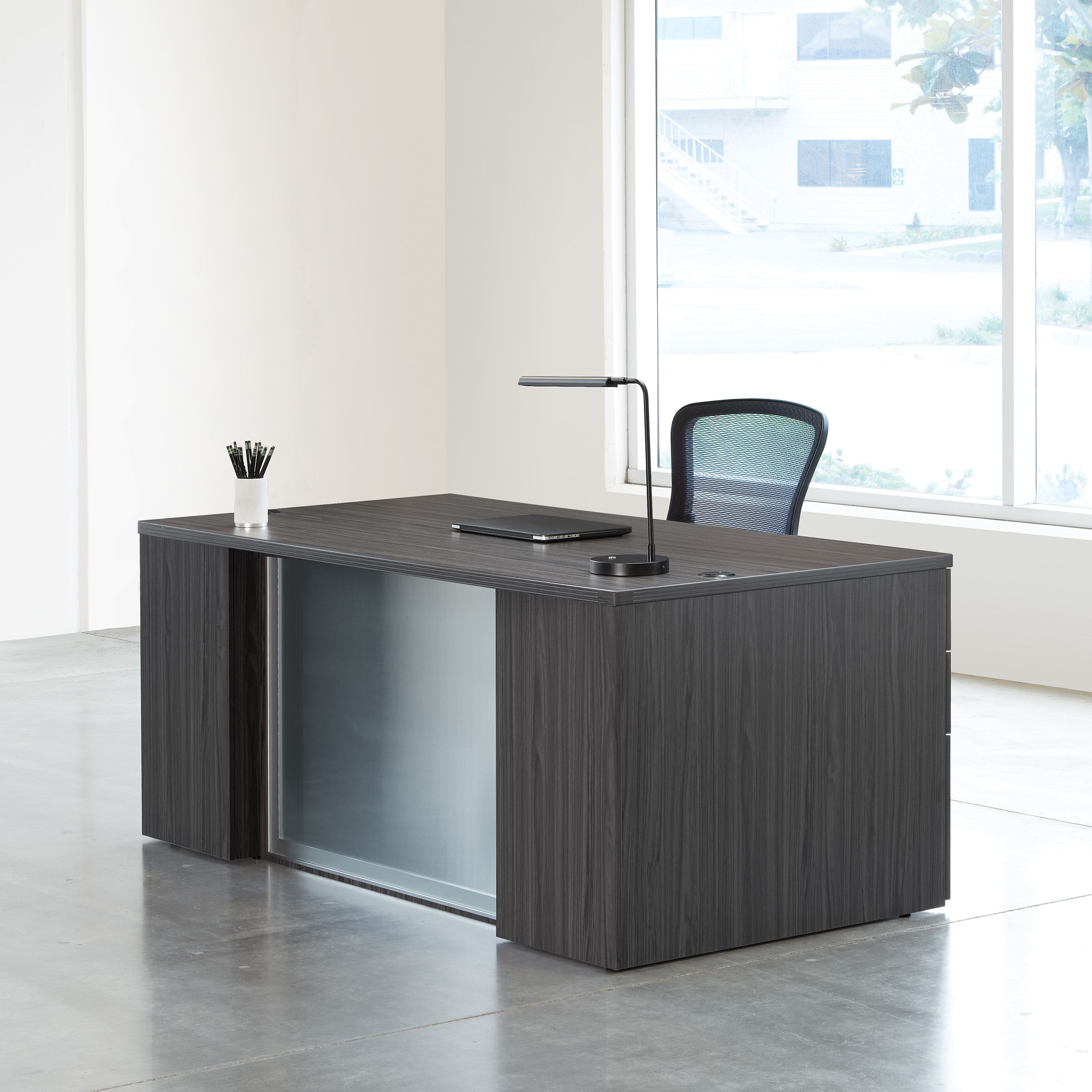 Napa Double Pedestal Desk with Glass 71" x 36" - Slate Grey