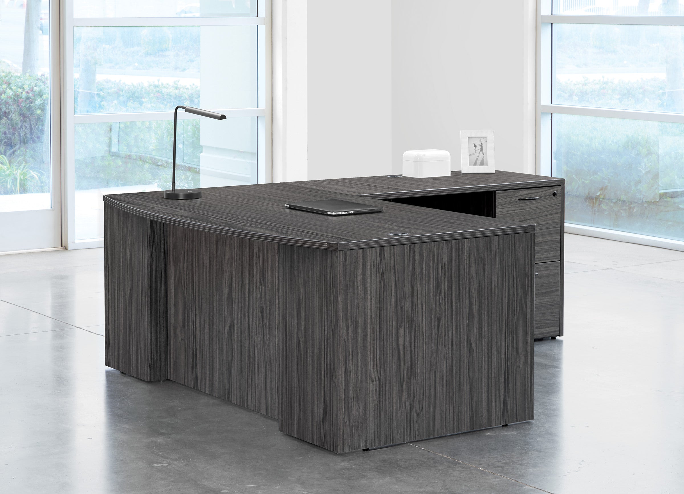 Napa L-Shape w/ Bow Top Desk 71" x 88" - Slate Grey