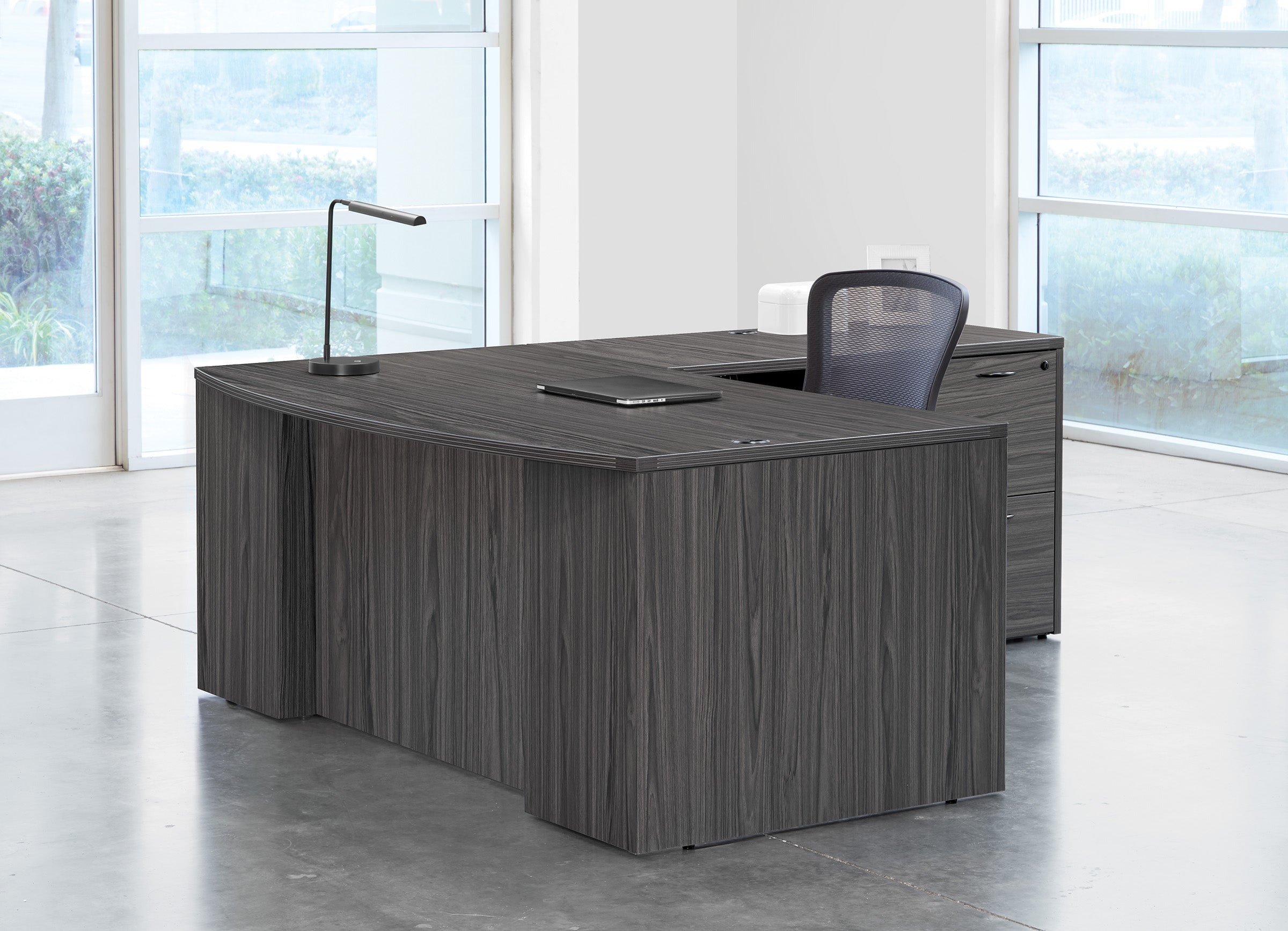 Napa L-Shape w/ Bow Top Desk 71" x 88" - Slate Grey