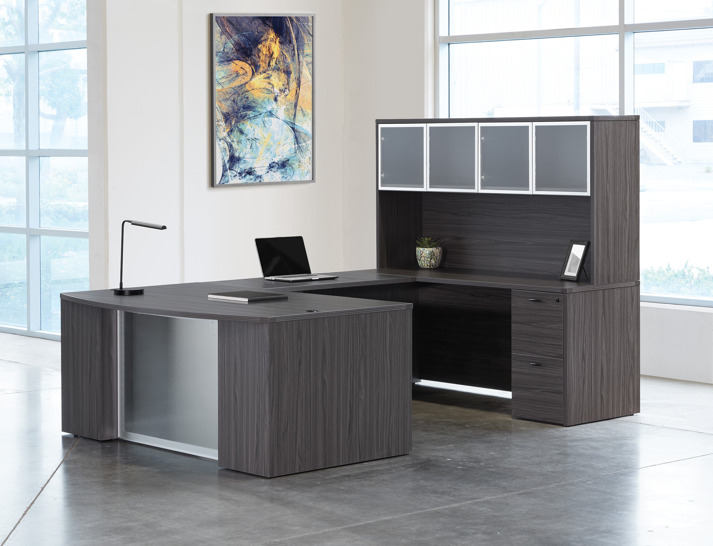 Napa U-Shape with Hutch with Modesty Panel 71" x 112" - Slate Grey