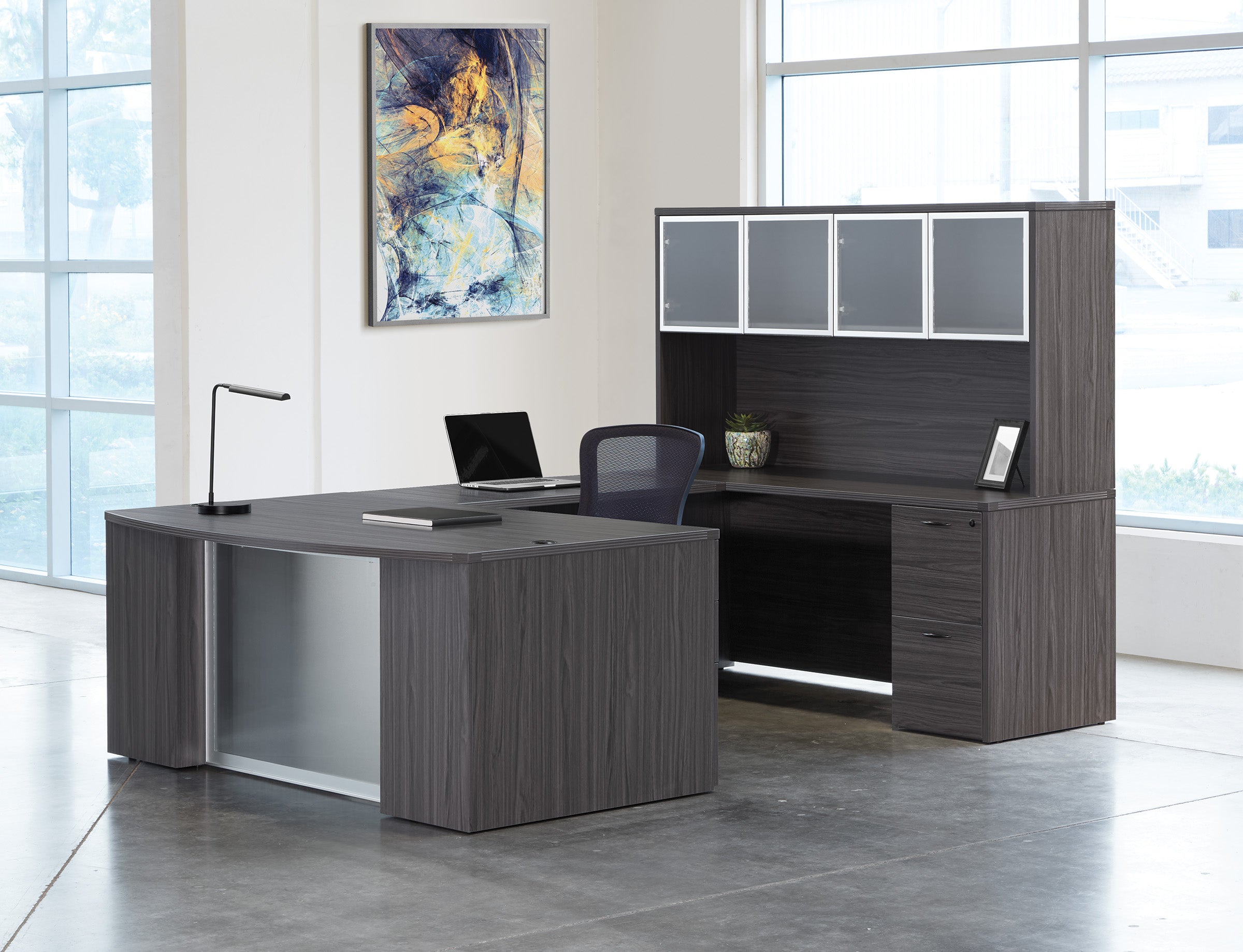 Napa U-Shape with Hutch with Modesty Panel 71" x 112" - Slate Grey