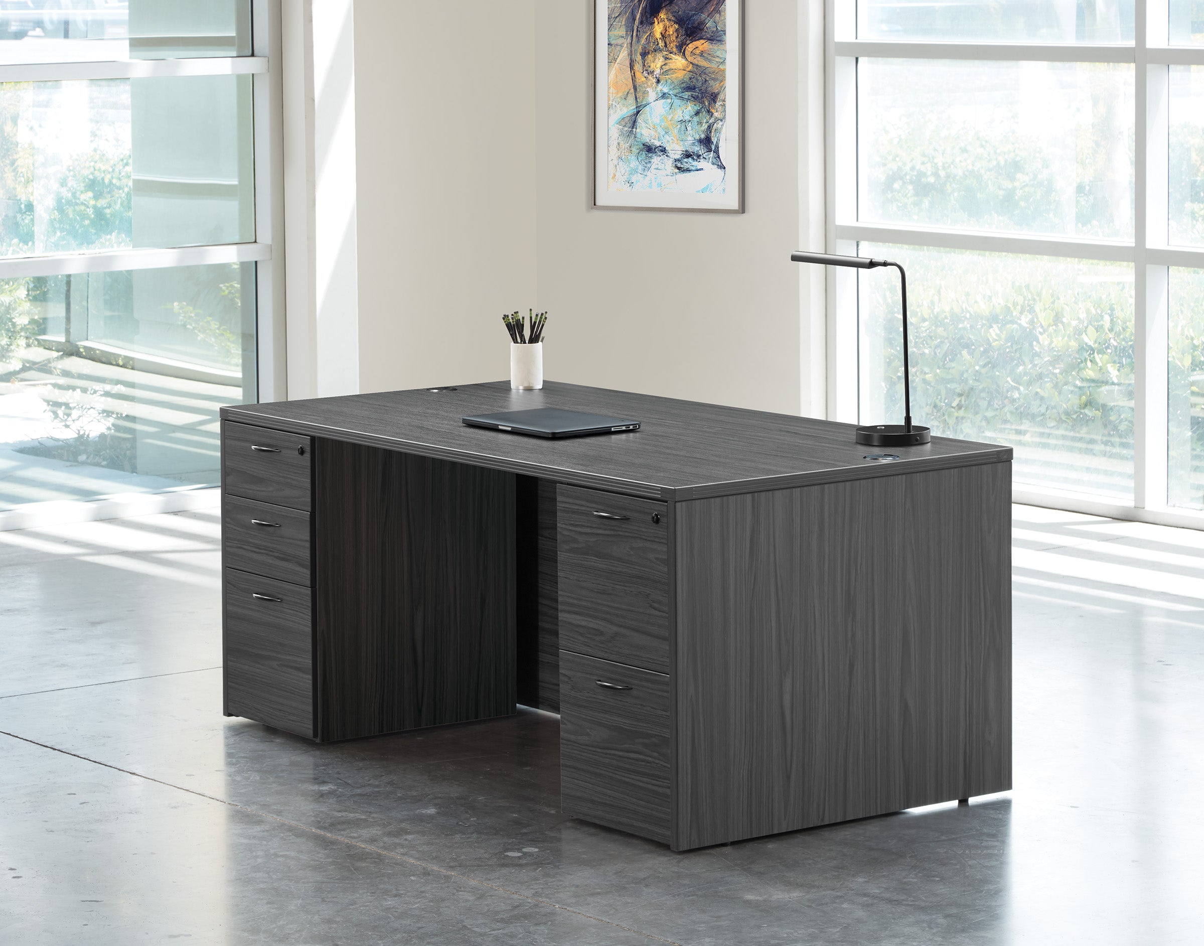 Napa Double Pedestal Desk 71X35  - Slate Grey