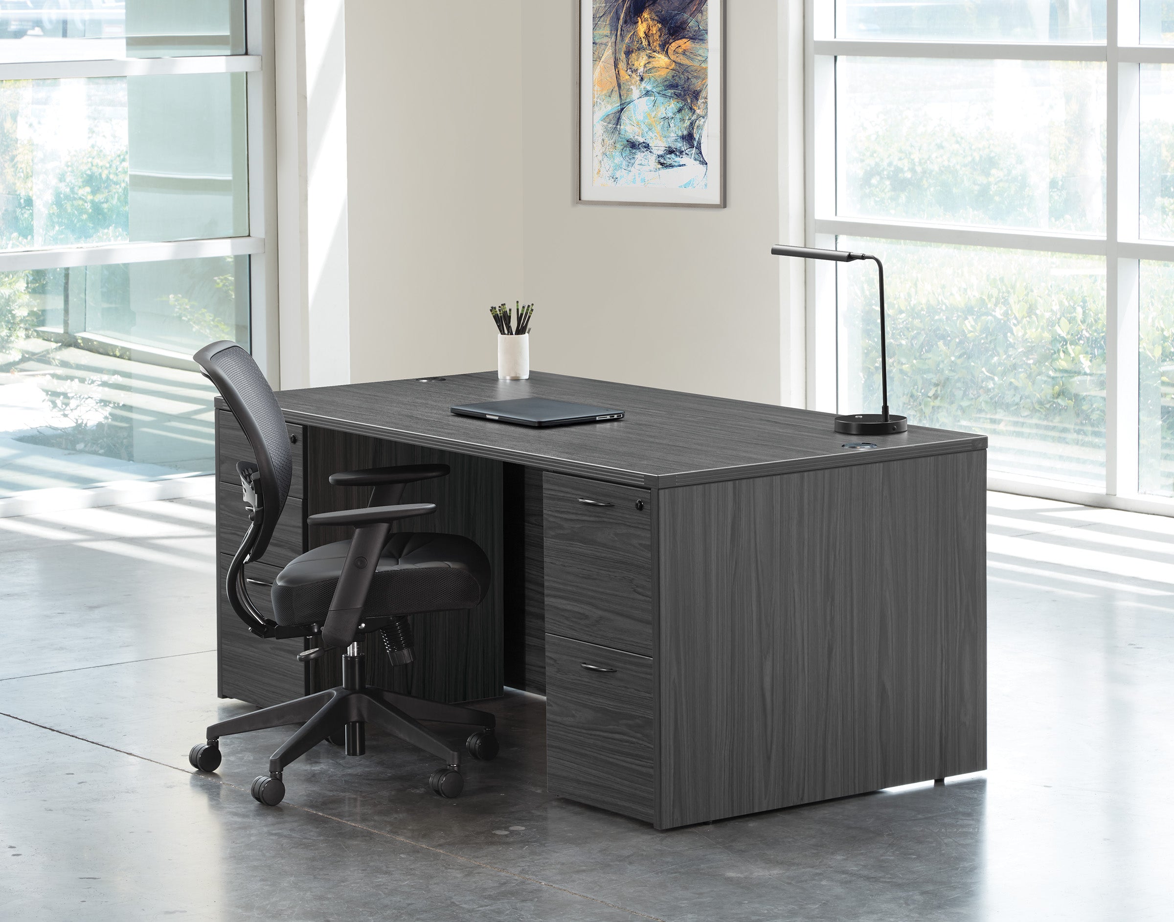 Napa Double Pedestal Desk 71X35  - Slate Grey