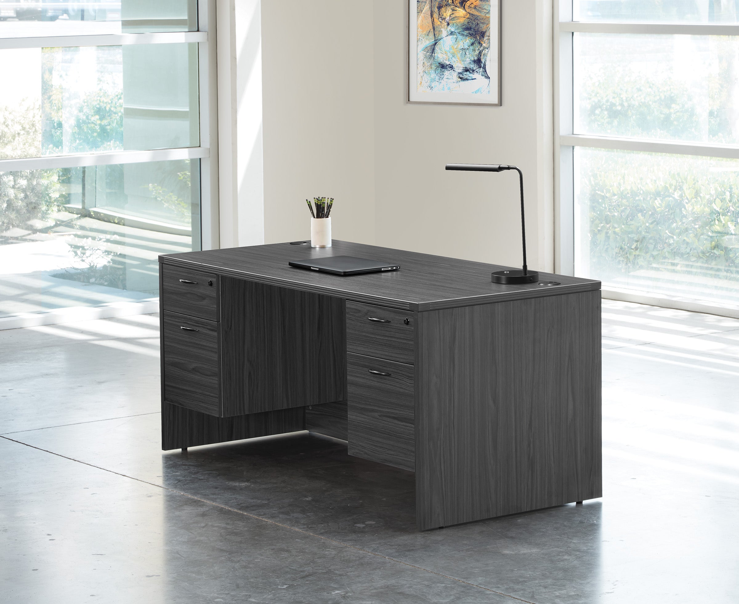 Napa Double Pedestal Desk 66"X30" - Slate Grey