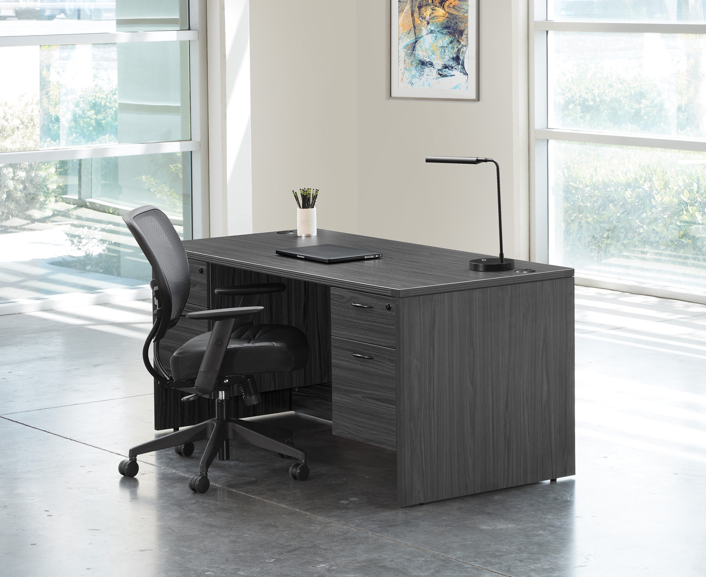 Napa Double Pedestal Desk 66"X30" - Slate Grey