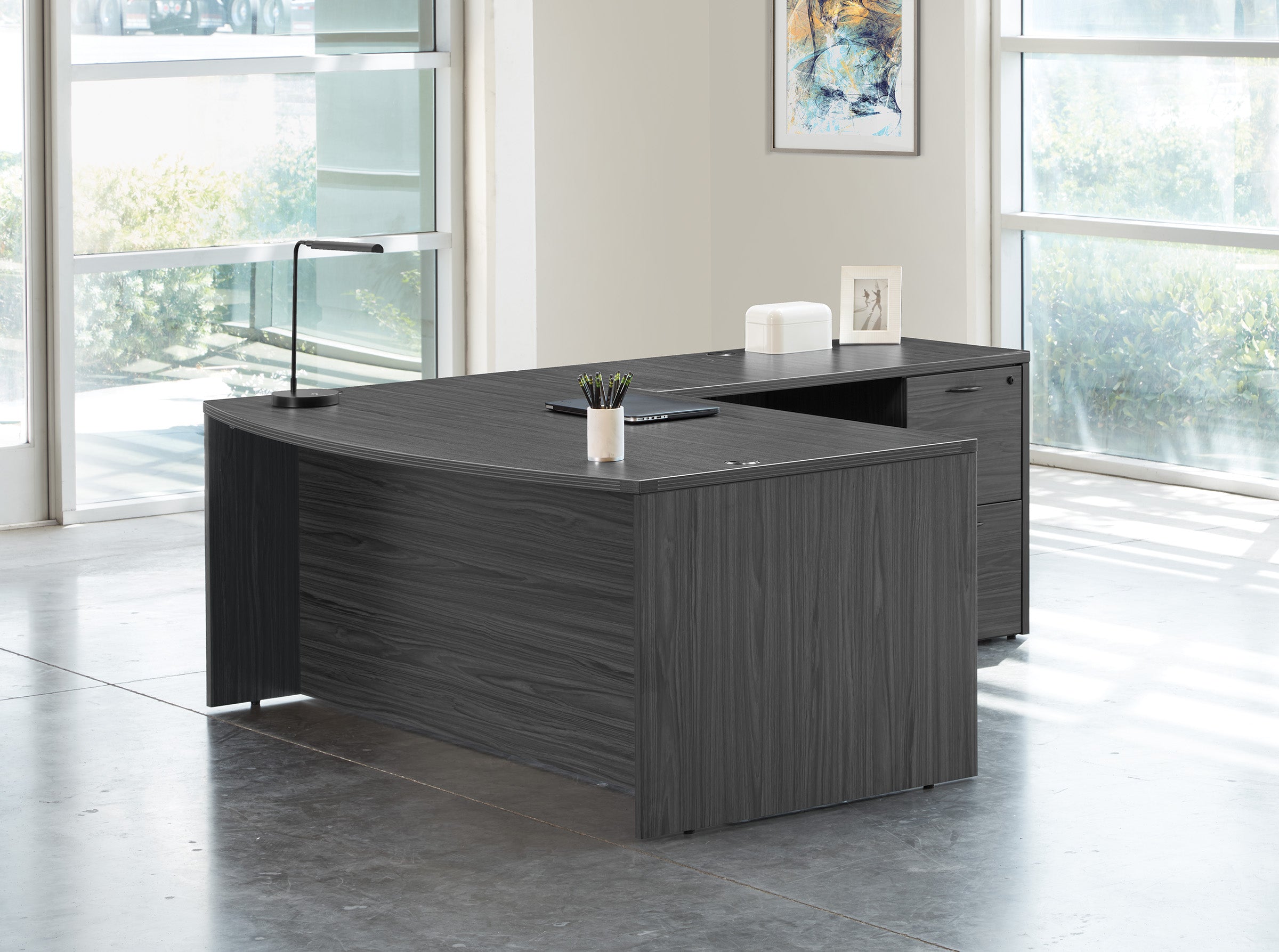 Napa L Shape W/Bow Top Desk 71"X89" - Slate Grey