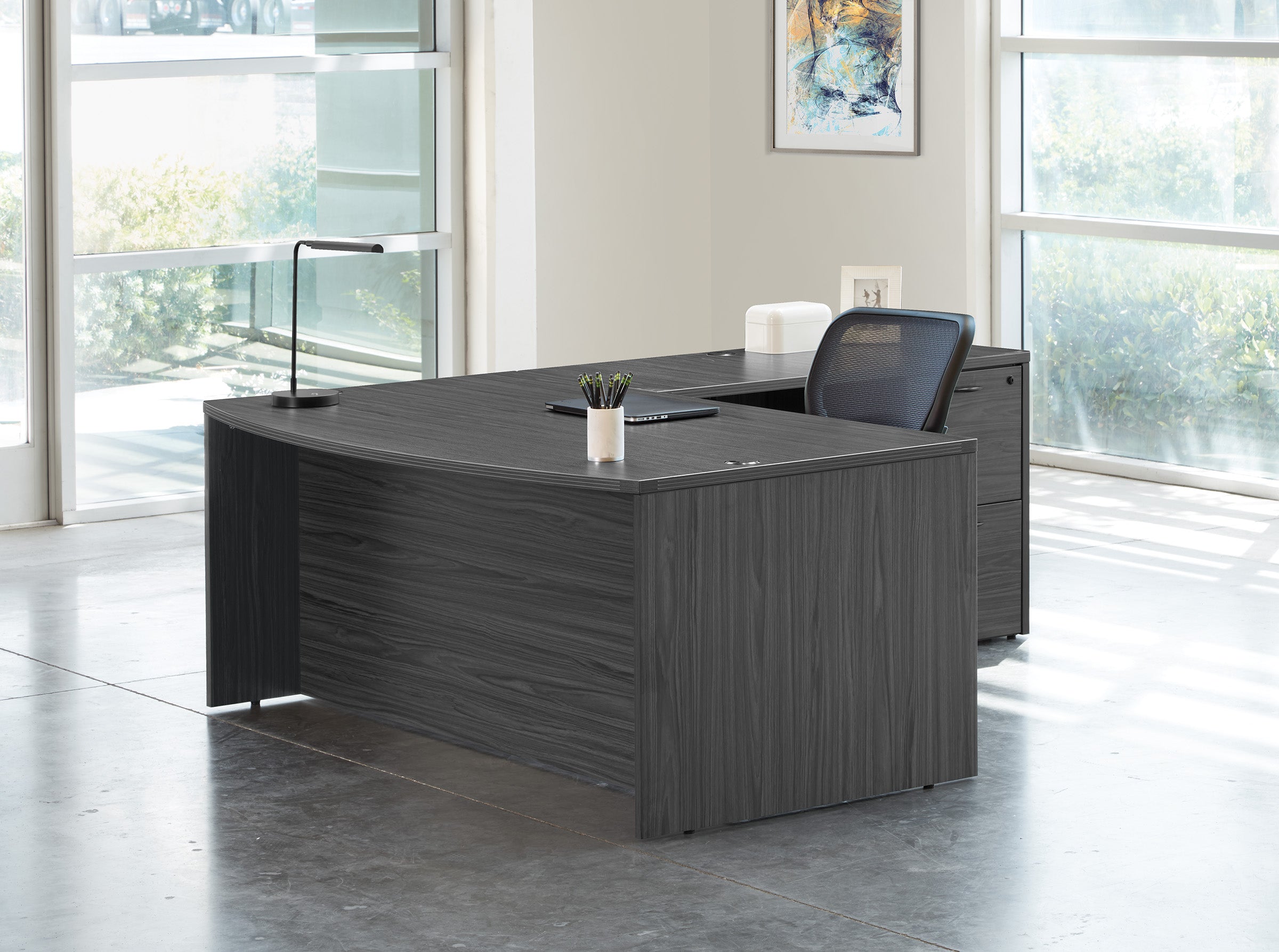 Napa L Shape W/Bow Top Desk 71"X89" - Slate Grey