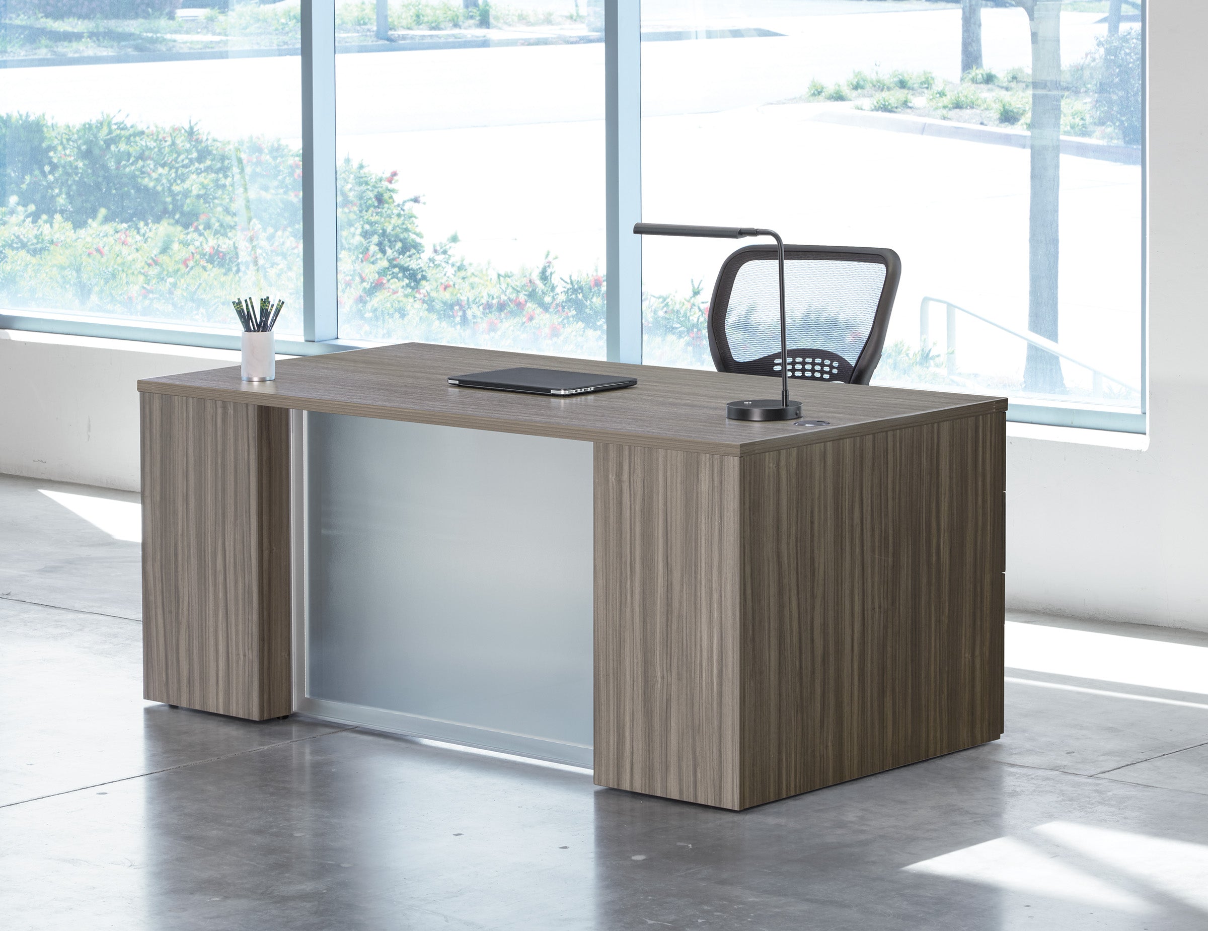 Napa Double Pedestal Desk with Glass 71" x 36" - Urban Walnut