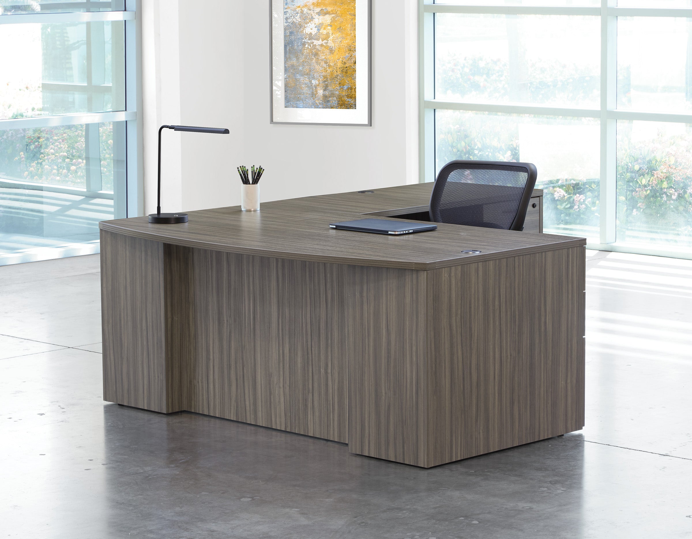 Napa L-Shape w/ Bow Top Desk 71" x 88" - Urban Walnut