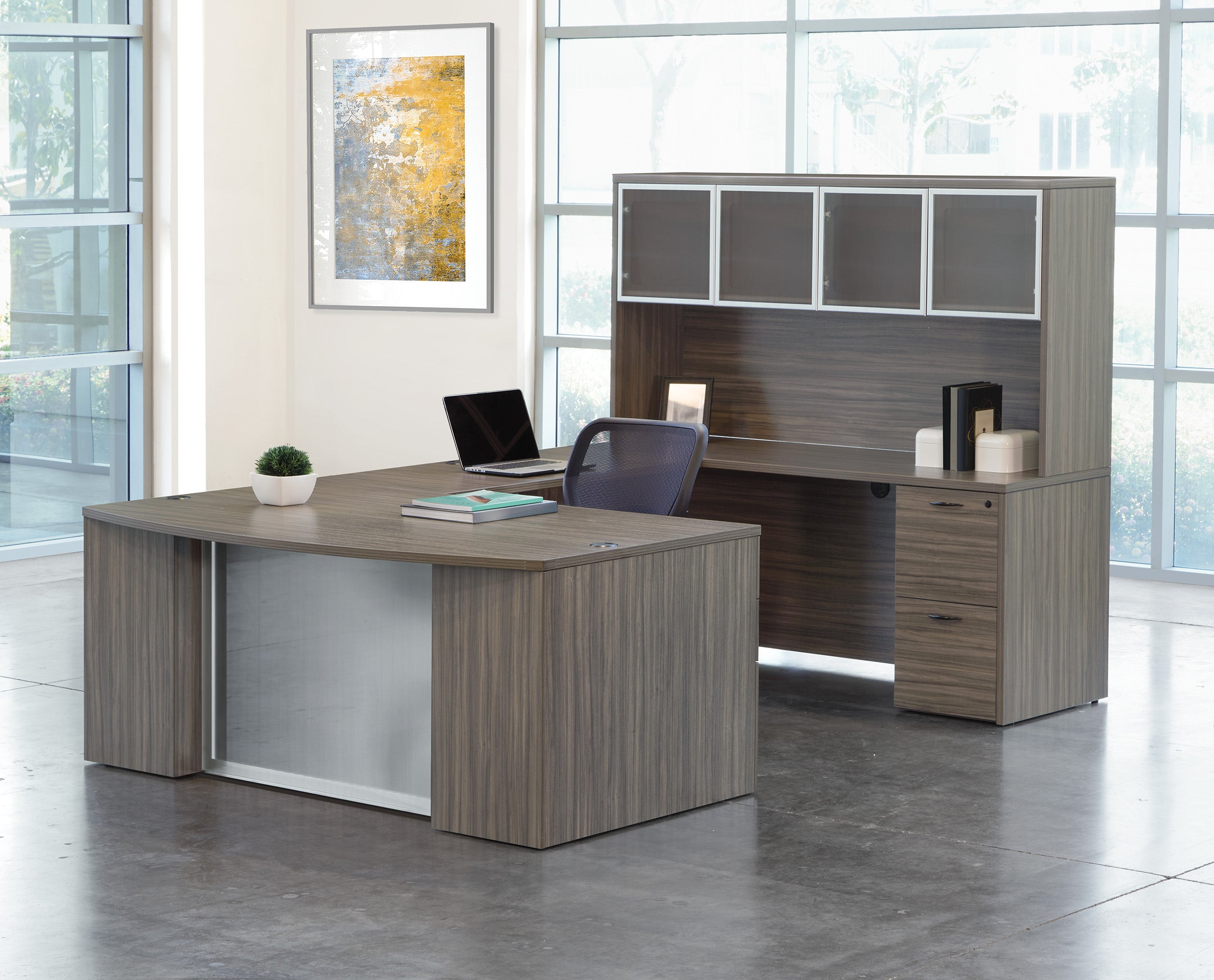 Napa U-Shape with Hutch with Modesty Panel 71" x 112" - Urban Walnut