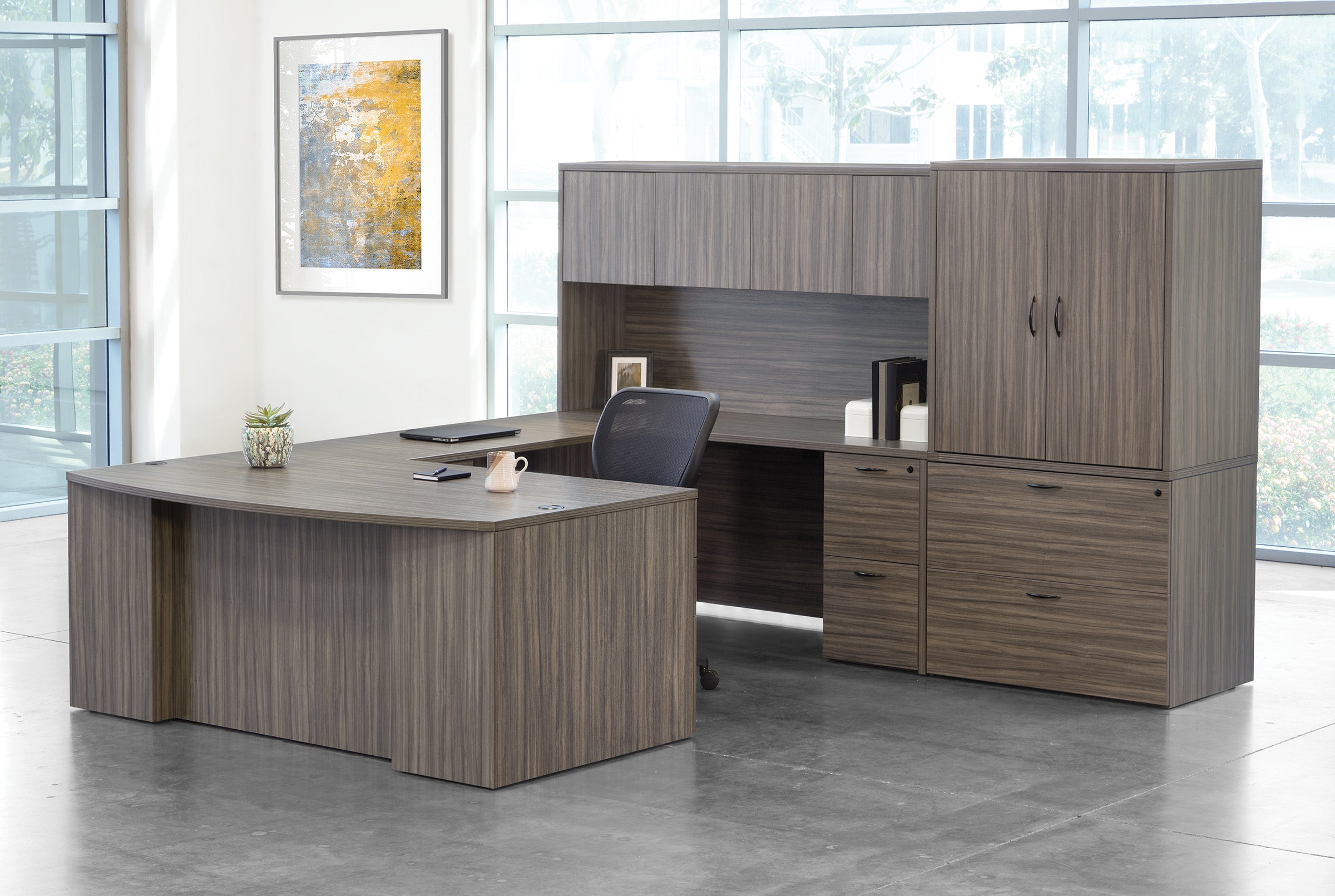 Napa U-Shape w/ Hutch and File Storage 107" x 112 - Urban Walnut
