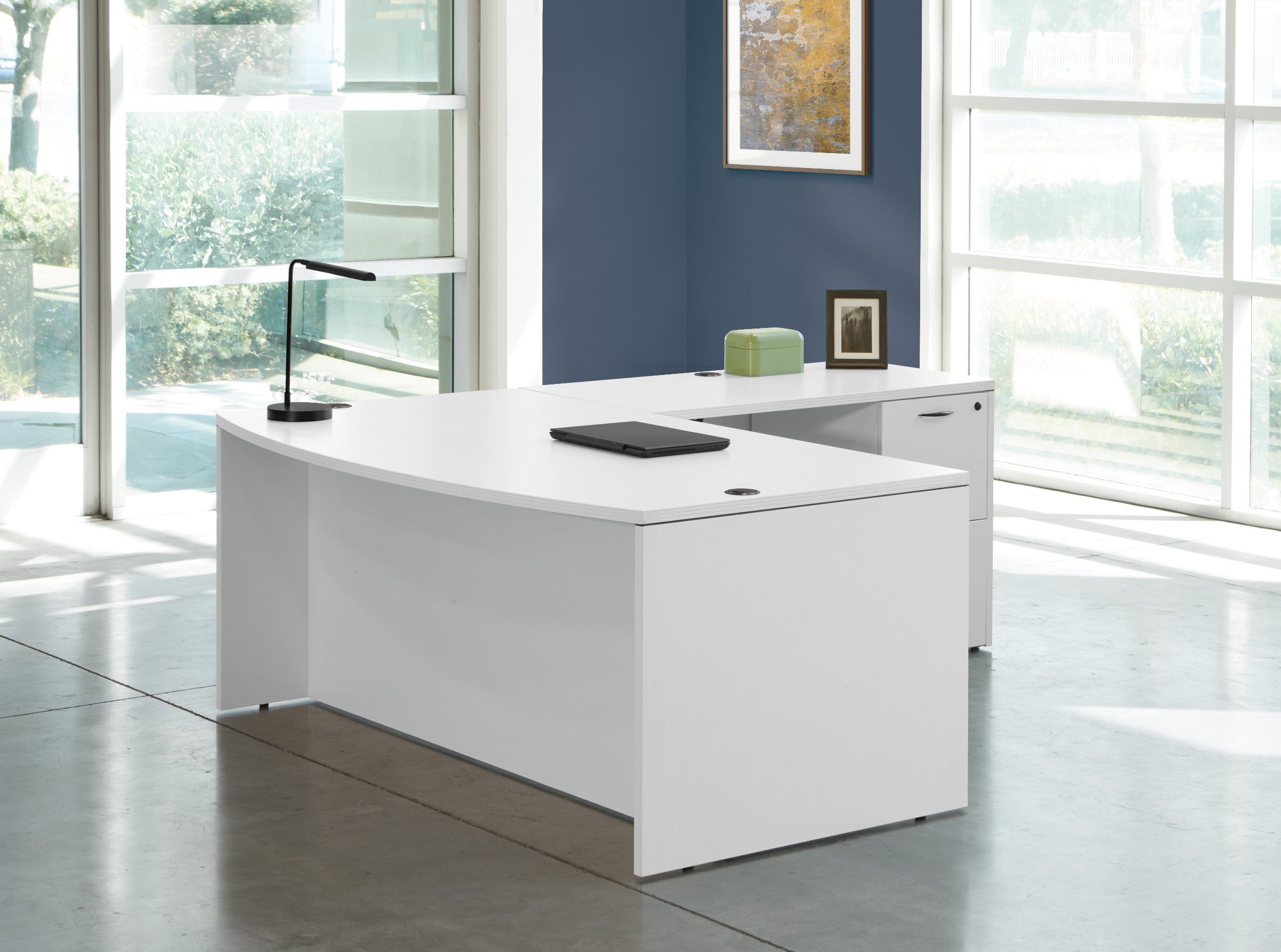 Napa L Shape W/Bow Top Desk 71"X89" - White