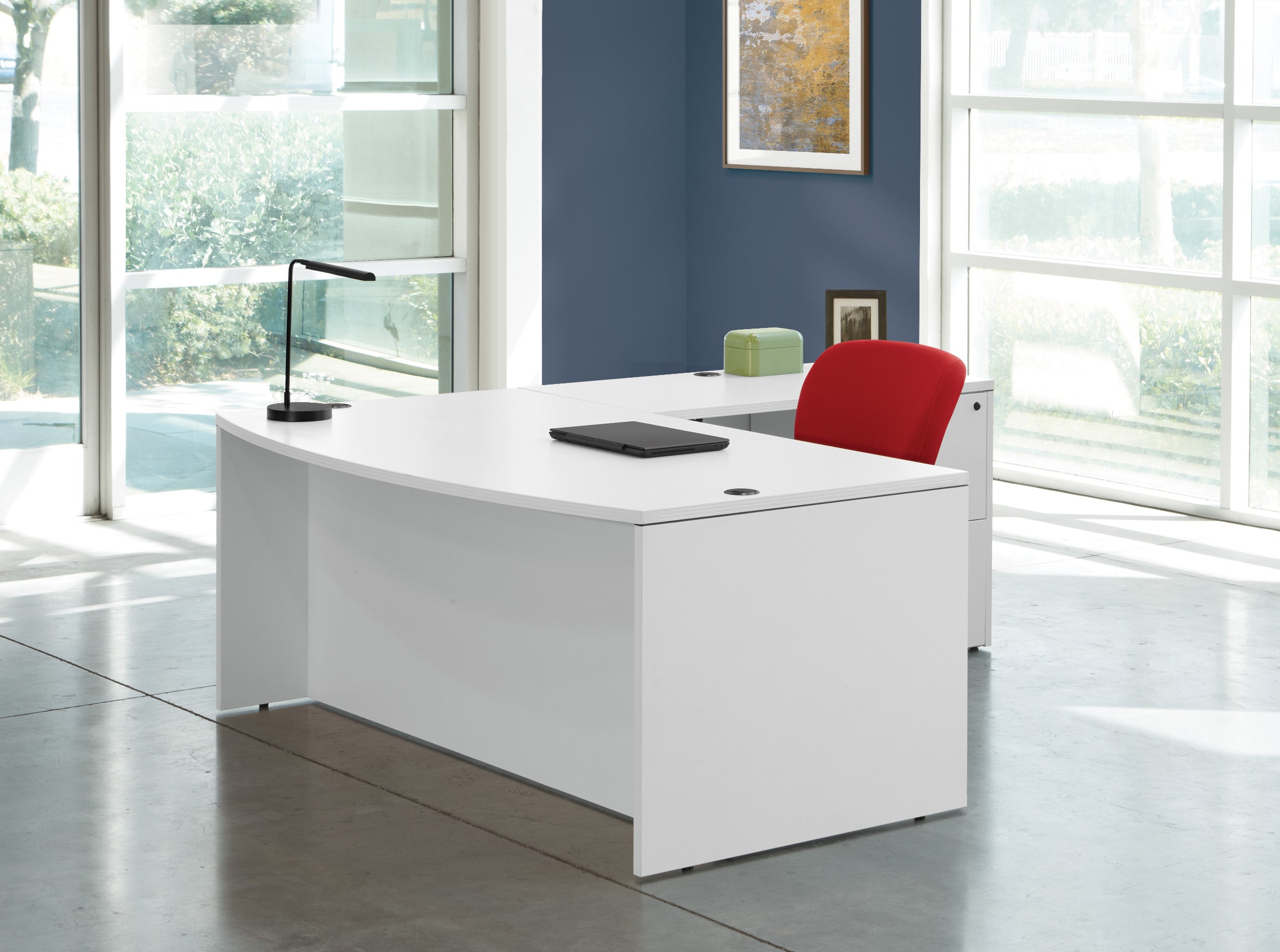 Napa L Shape W/Bow Top Desk 71"X89" - White