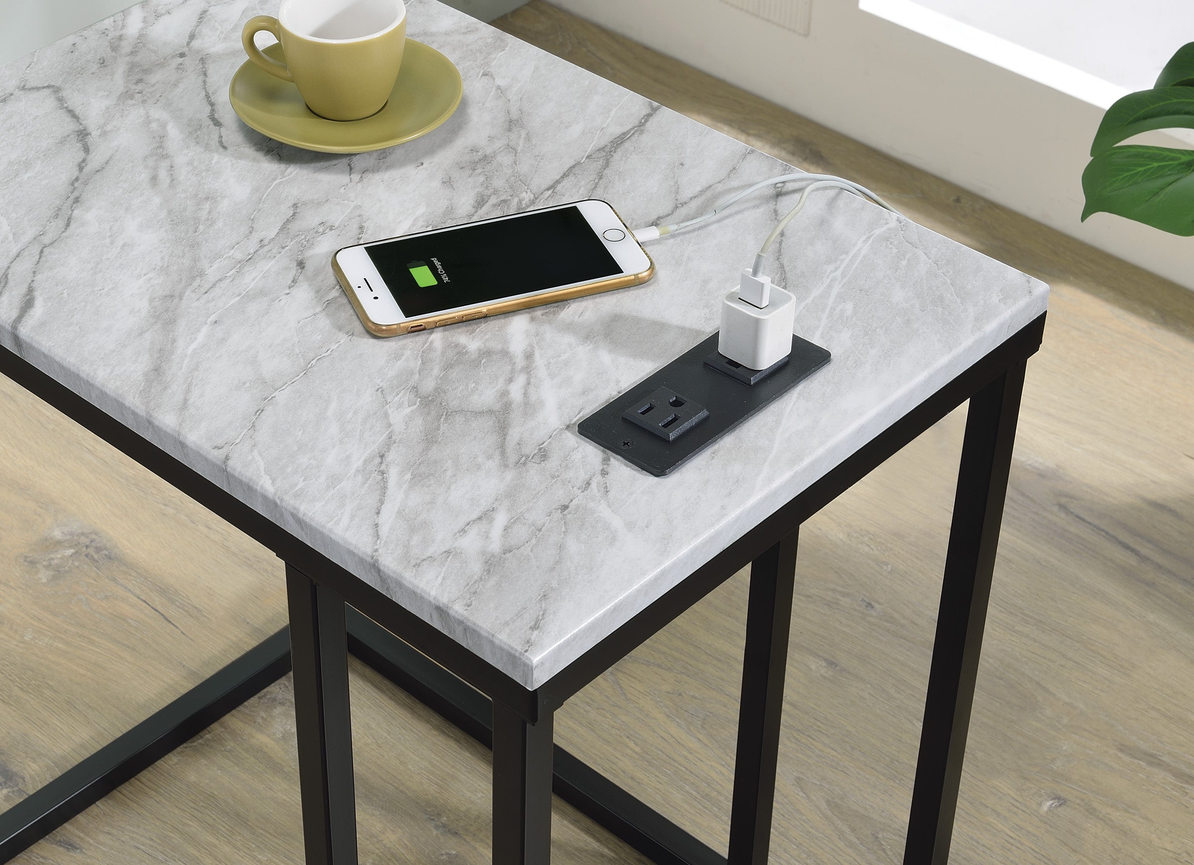 Norwich C-Table  - Black / White Marble
