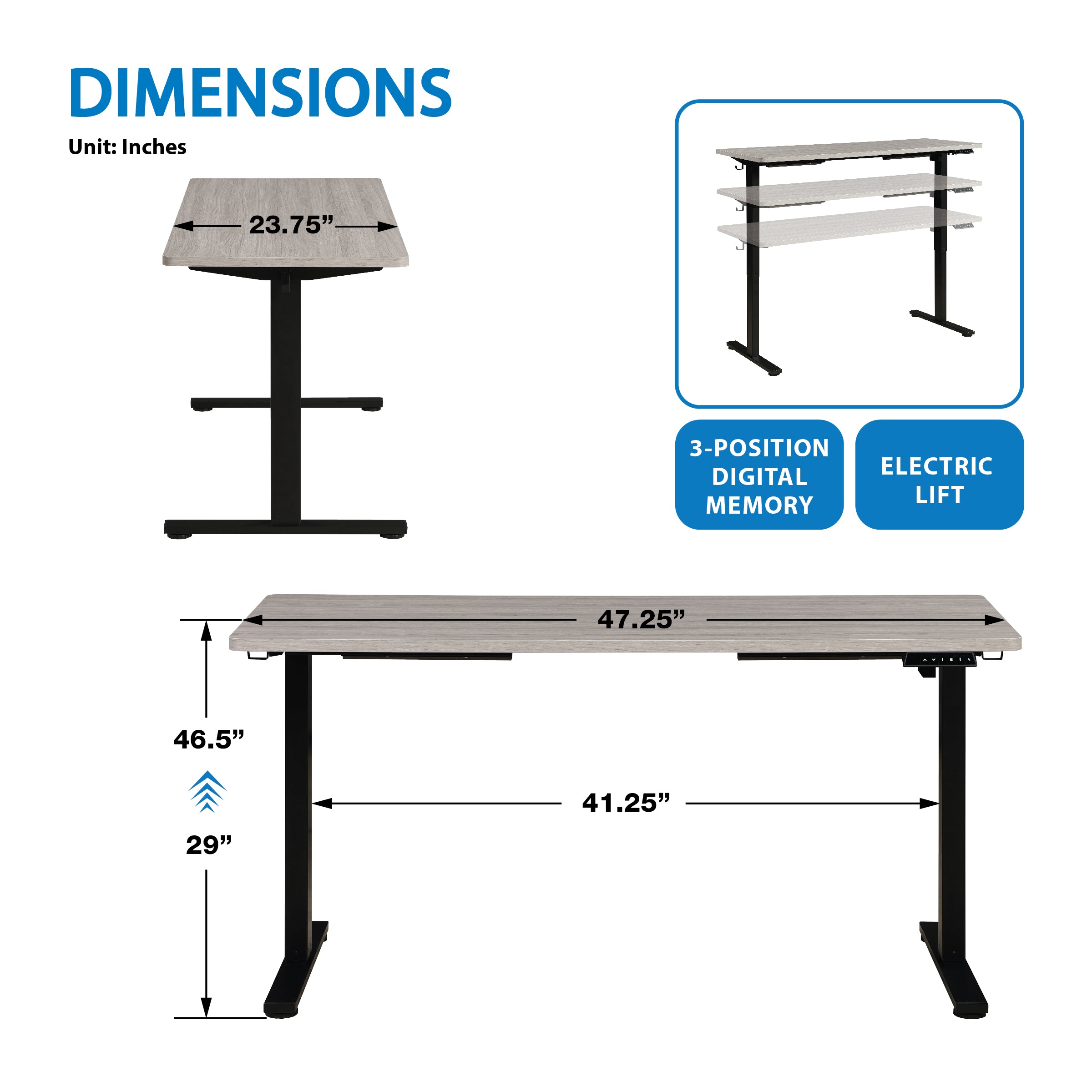 Primo Sit/Stand Electric 48" Desk - Black / Light Grey
