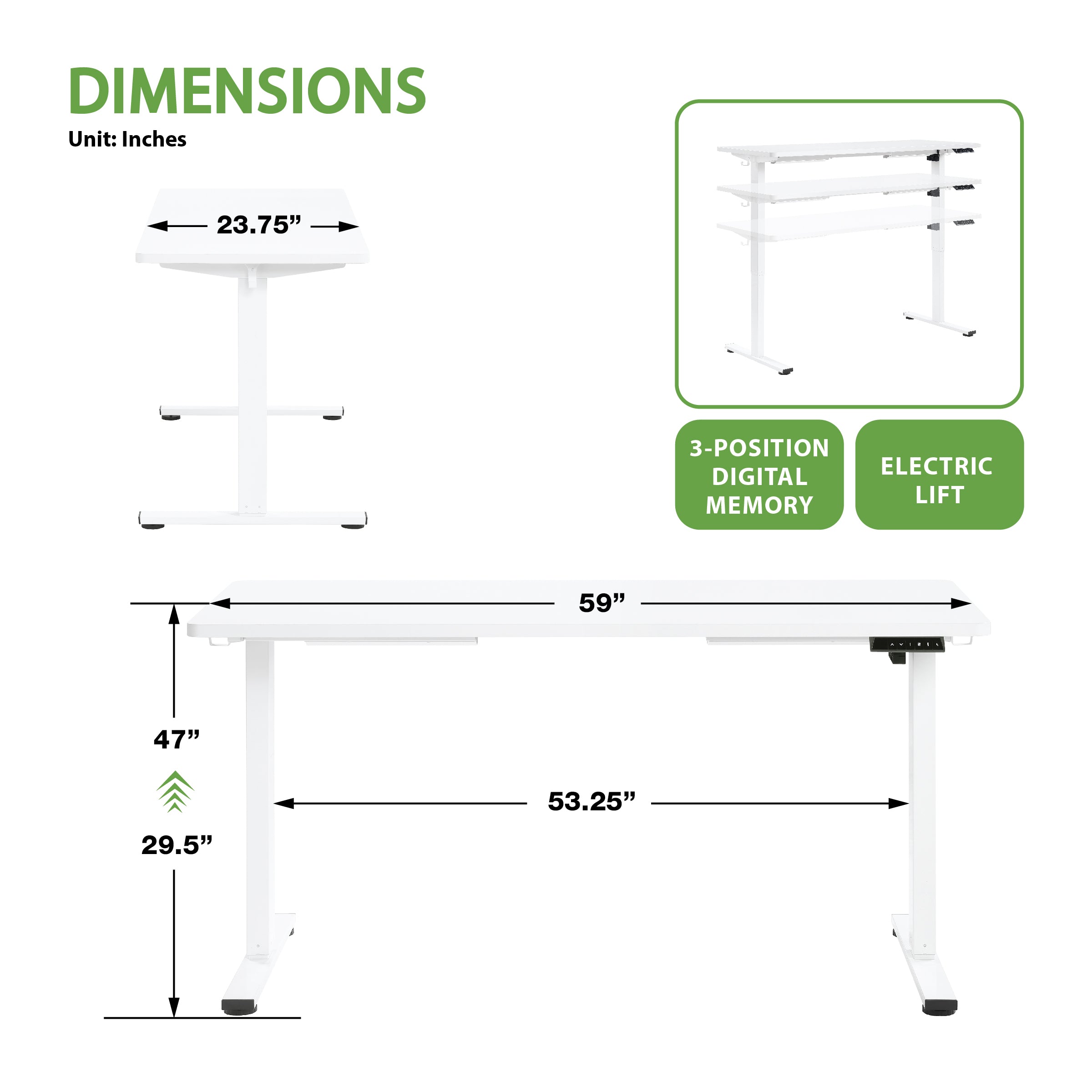 59"W Sit to Stand Electric Desk - White