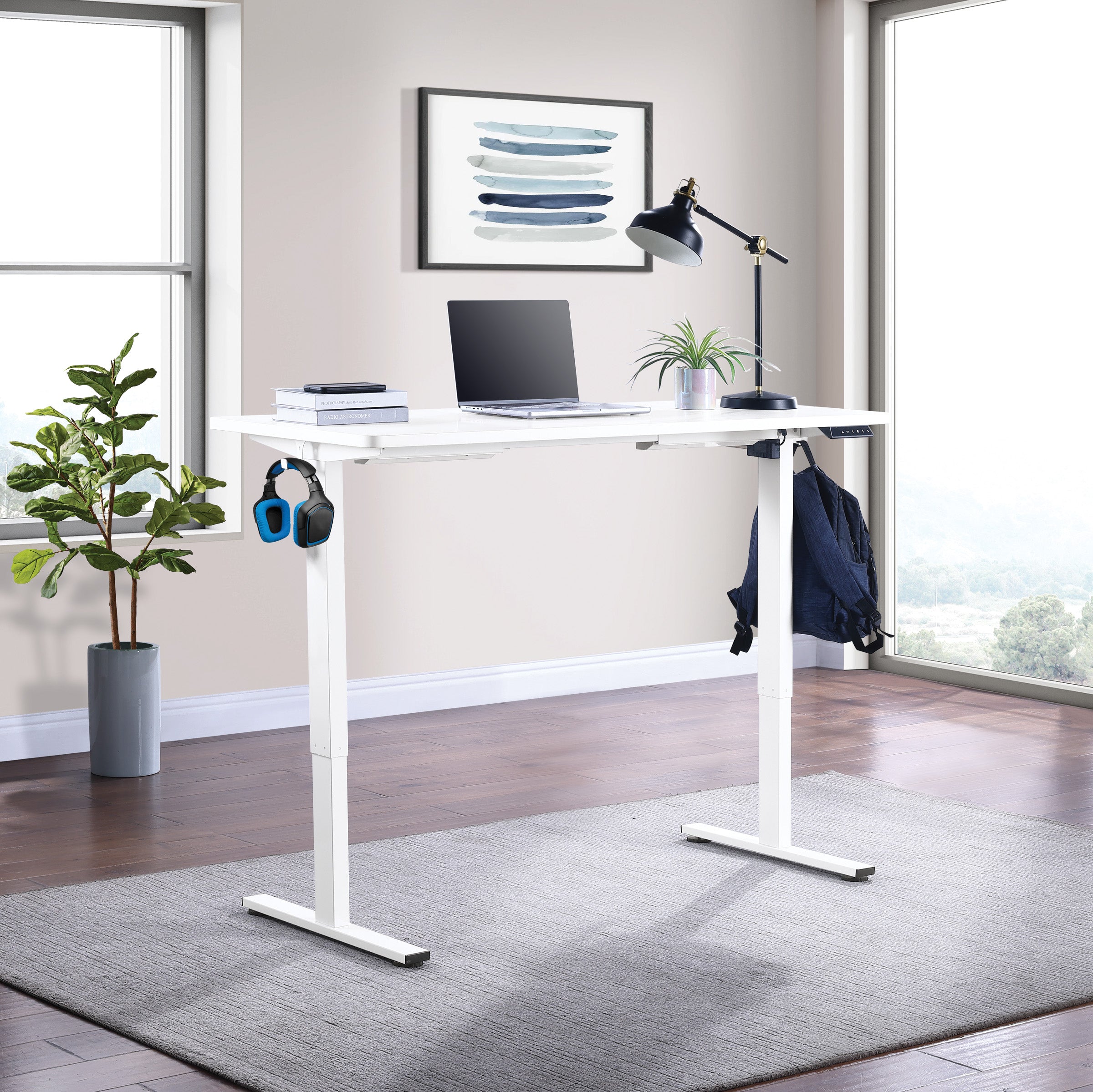 59"W Sit to Stand Electric Desk - White