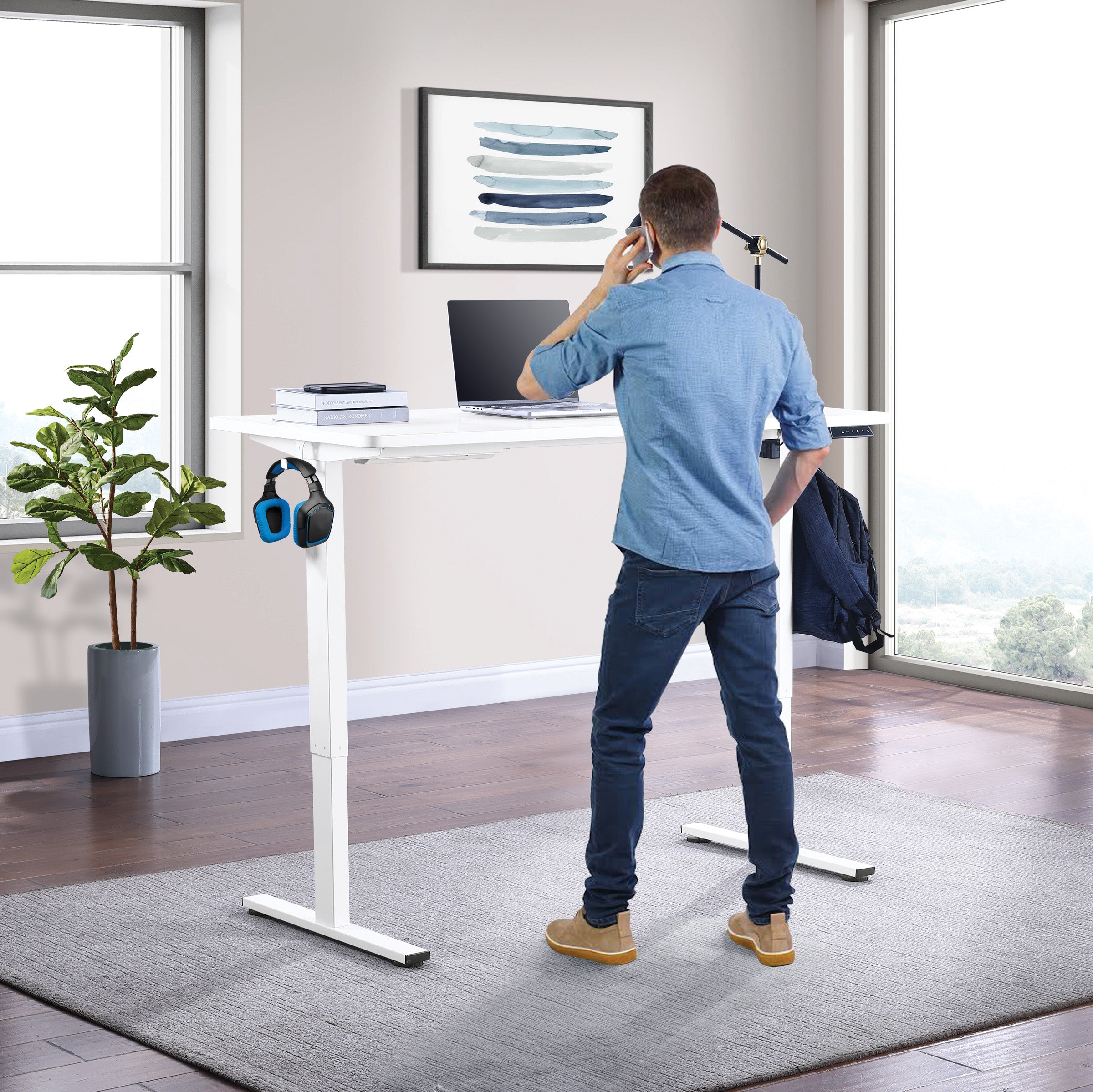 59"W Sit to Stand Electric Desk - White