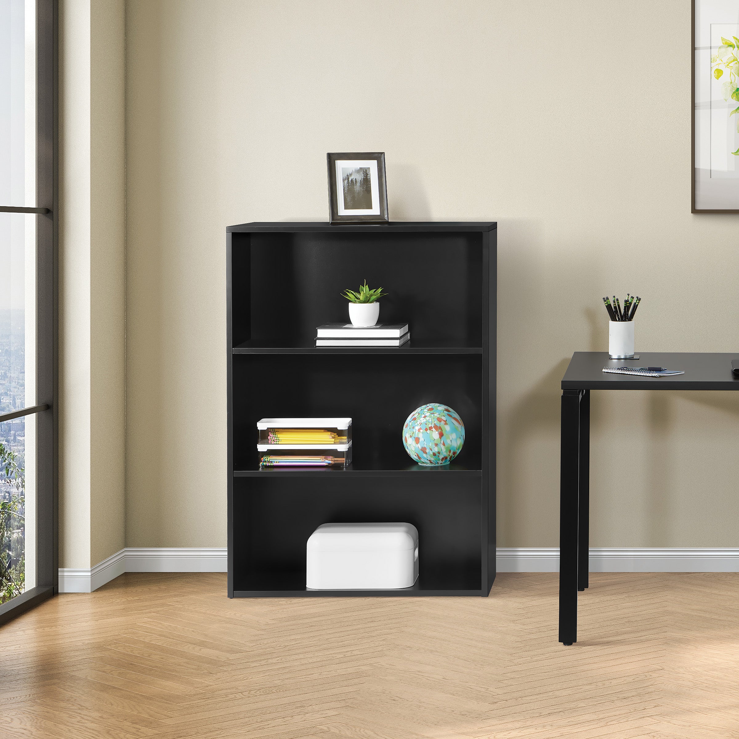 Prado 48" 3-Shelf BookCase - Black