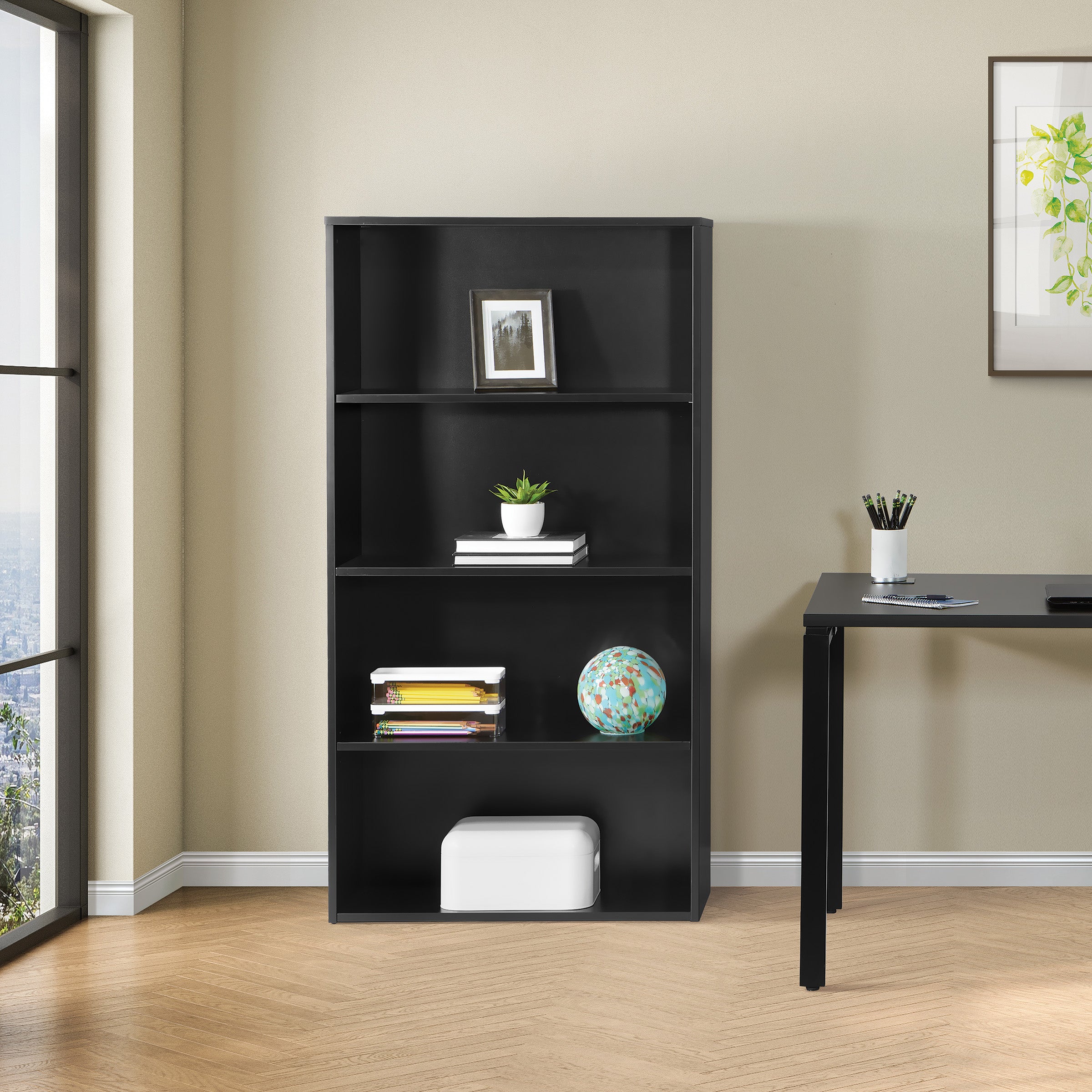 Prado 60" 4-Shelf Bookcase - Black