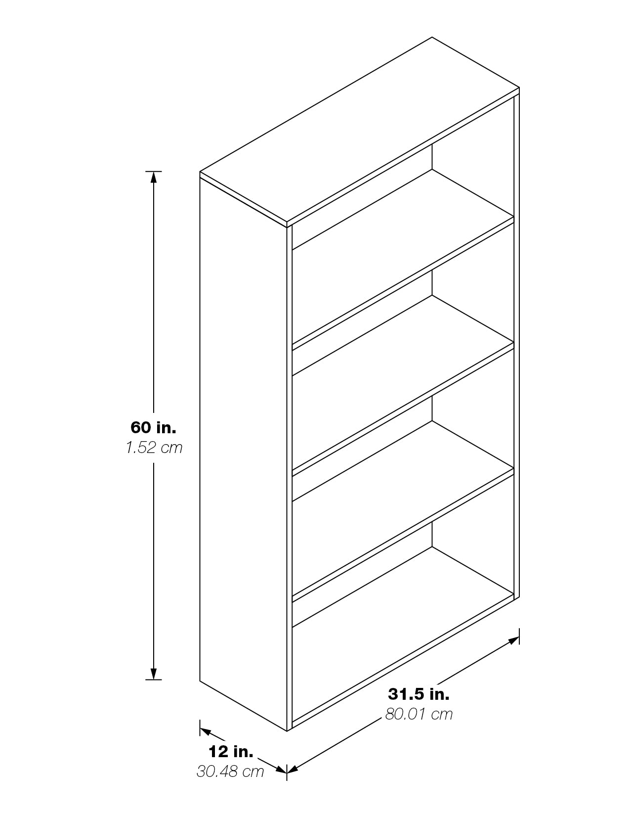 Prado 60" 4-Shelf Bookcase - White