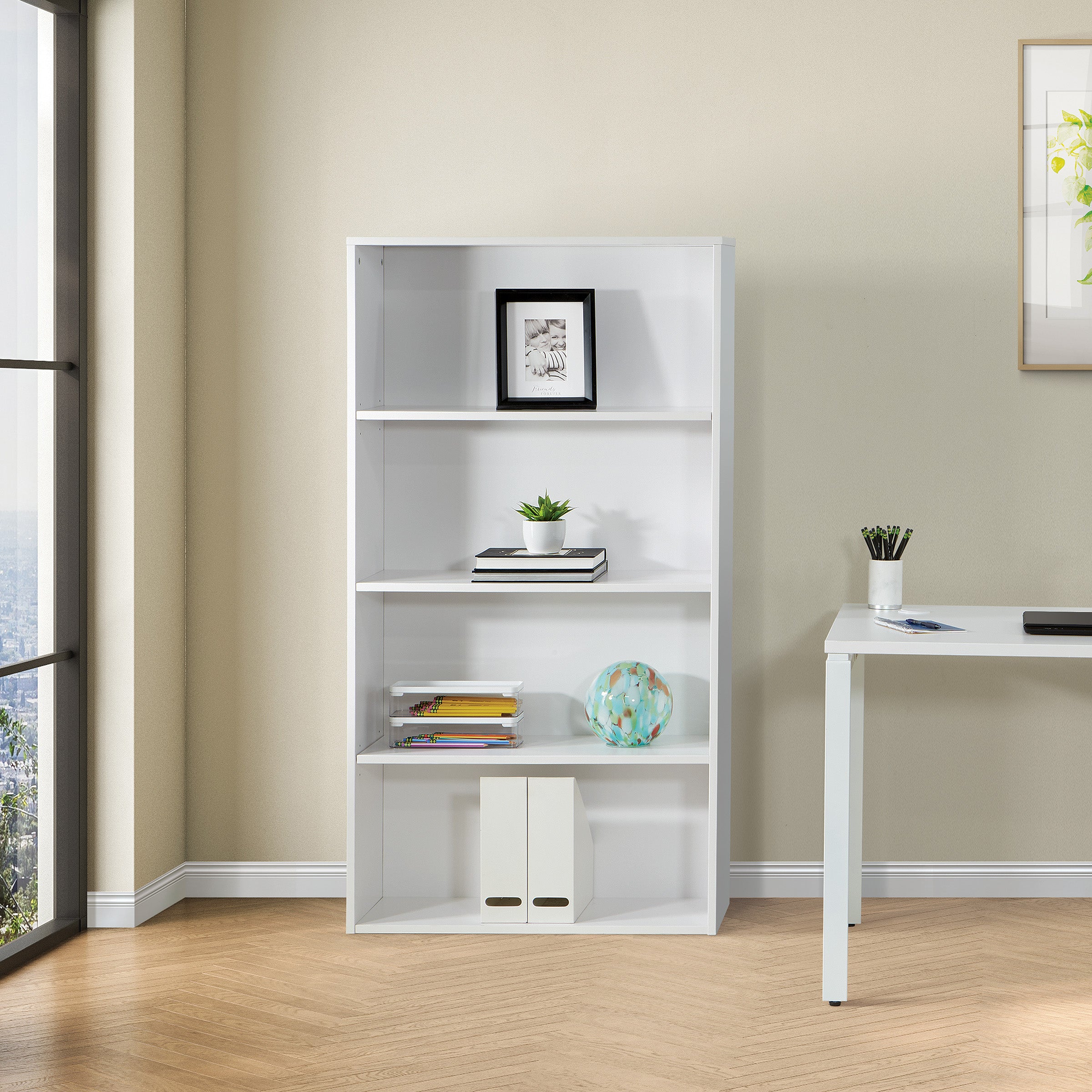 Prado 60" 4-Shelf Bookcase - White