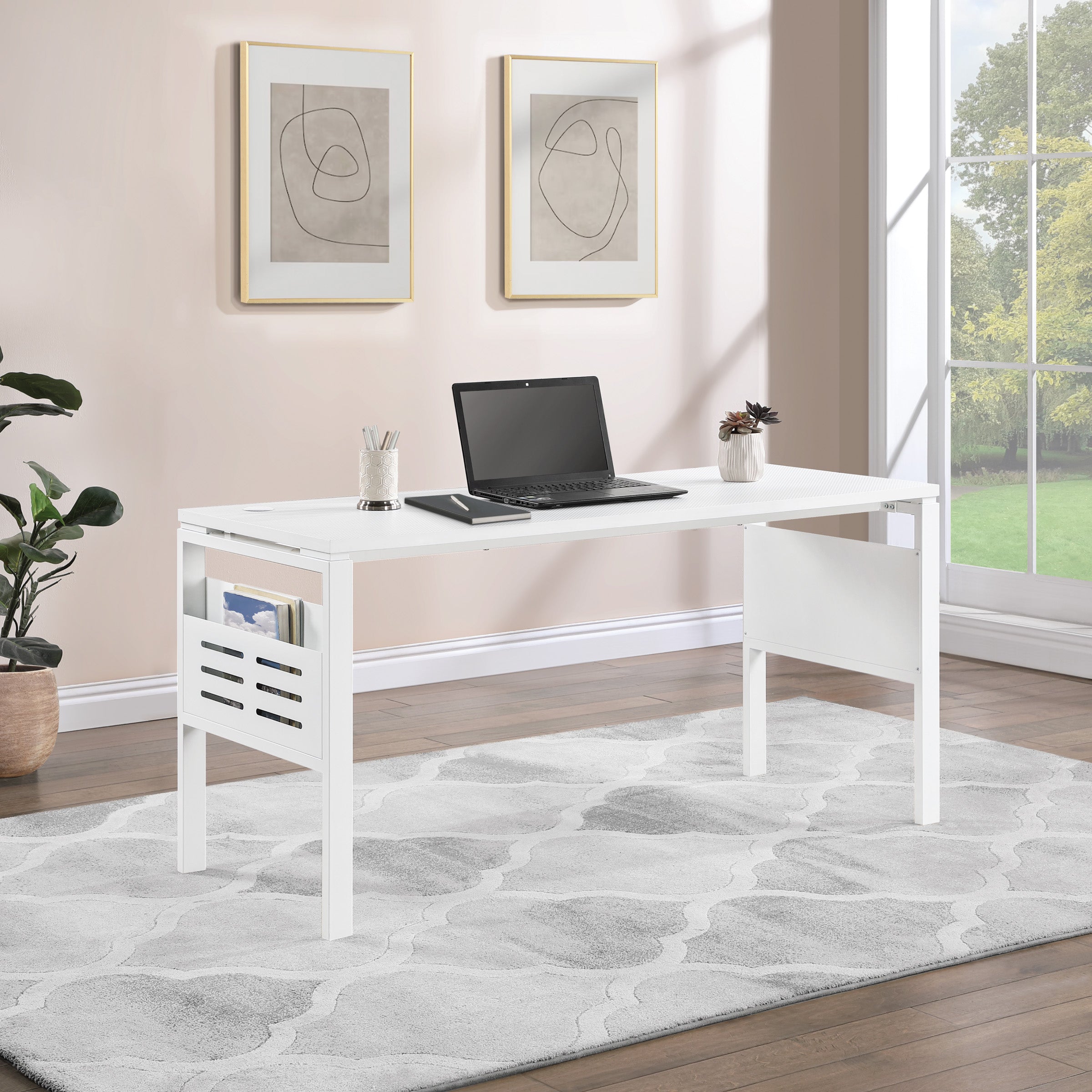 60" Desk with Storage - White