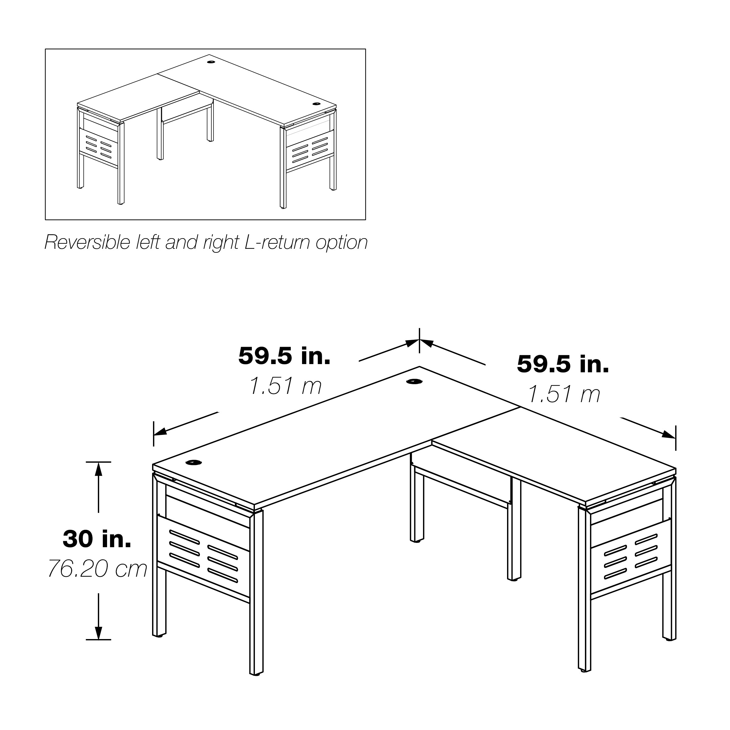 60" L-Desk with Storage - White